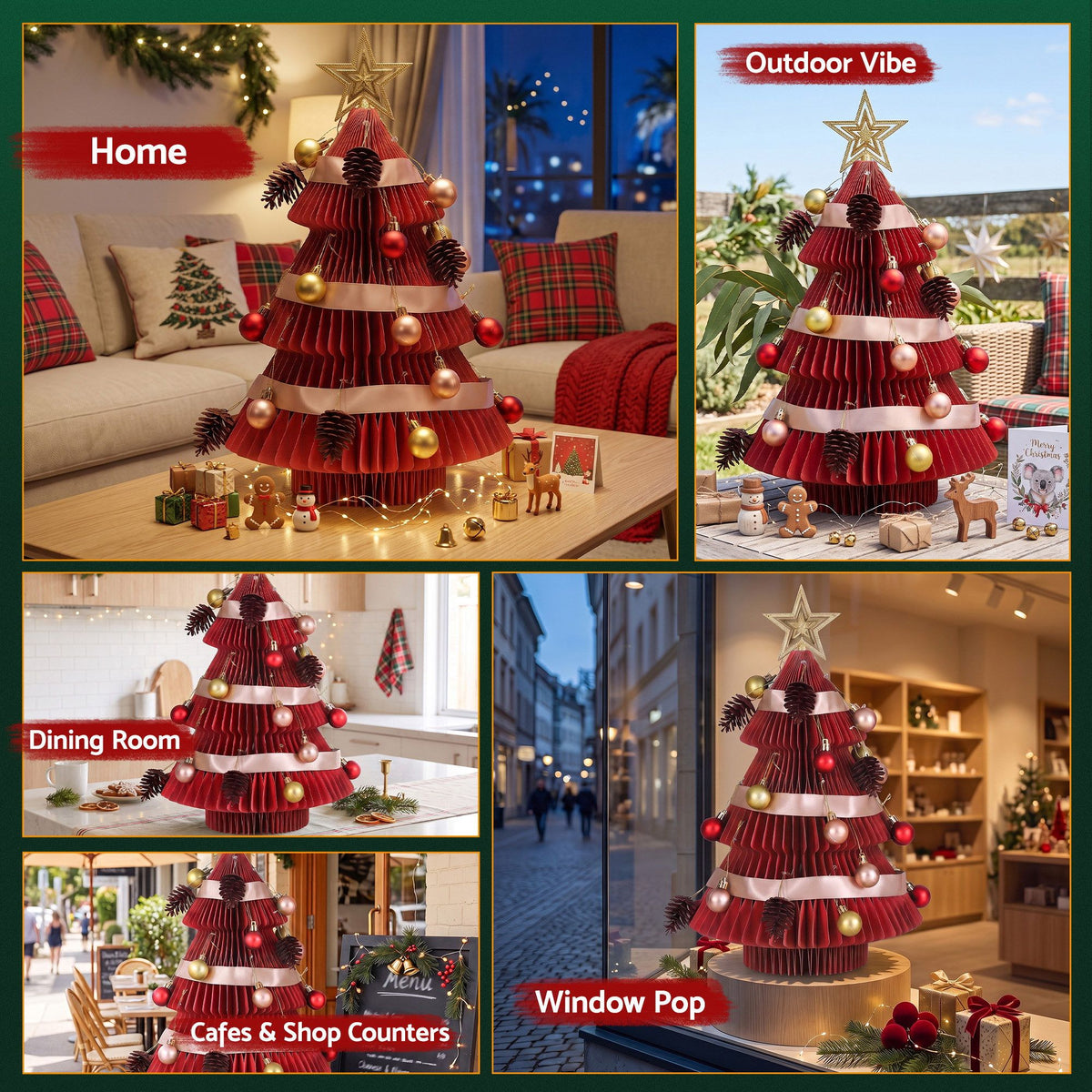Jingle Jollys 2X Folding Christmas Tree Honeycomb 3D 47cm Red&Green