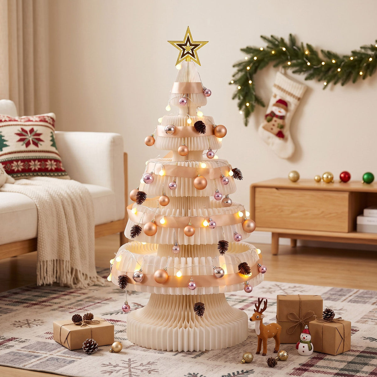 Jingle Jollys Paper Christmas Tree 114CM w/ Star Topper LEDs White