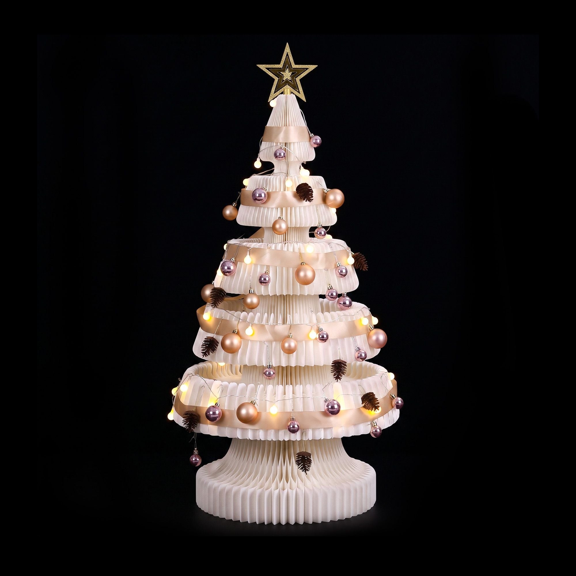 Jingle Jollys Paper Christmas Tree 114CM w/ Star Topper LEDs White