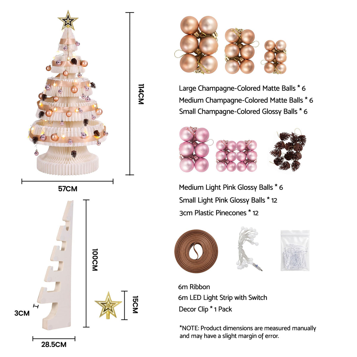 Jingle Jollys Paper Christmas Tree 114CM w/ Star Topper LEDs White