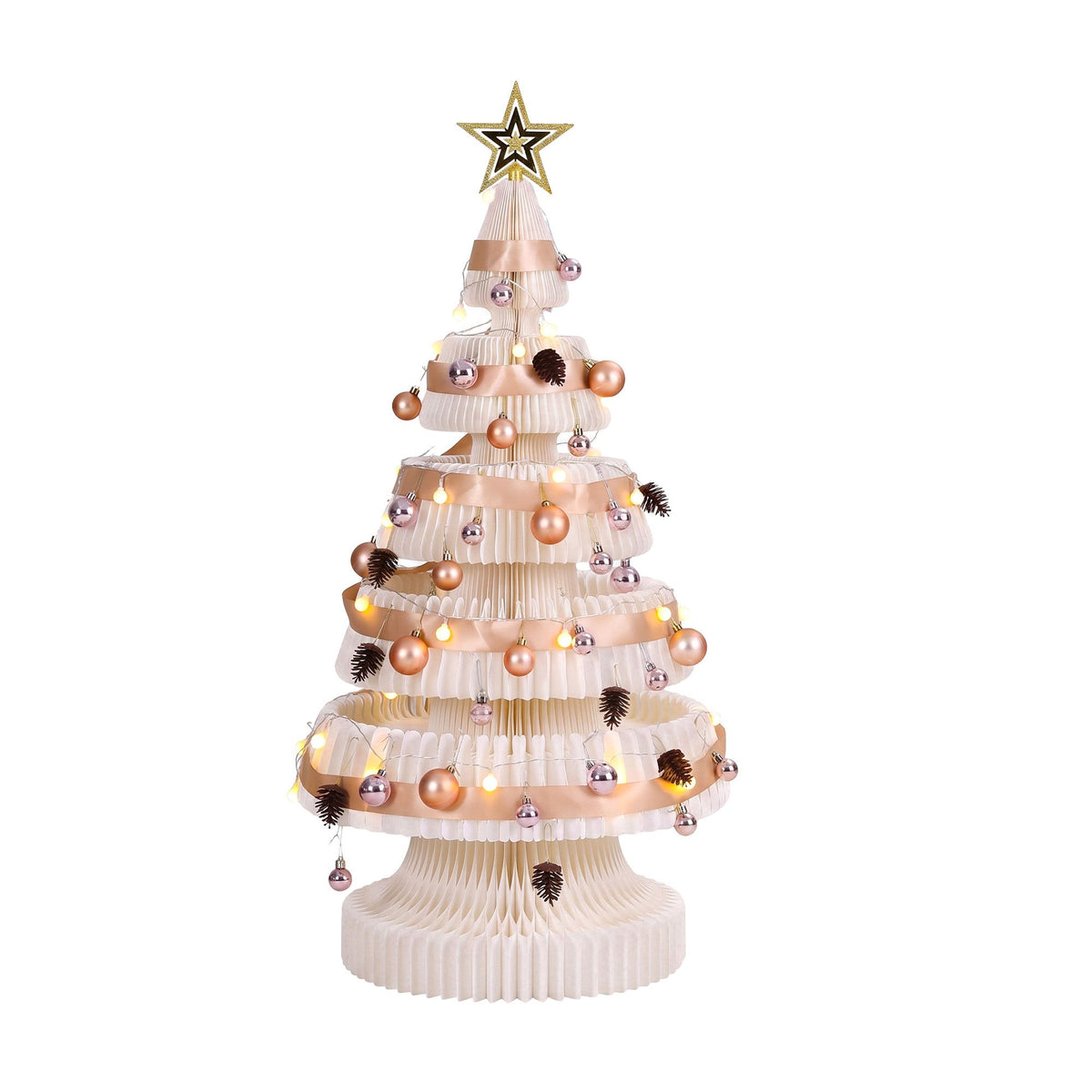 Jingle Jollys Paper Christmas Tree 114CM w/ Star Topper LEDs White
