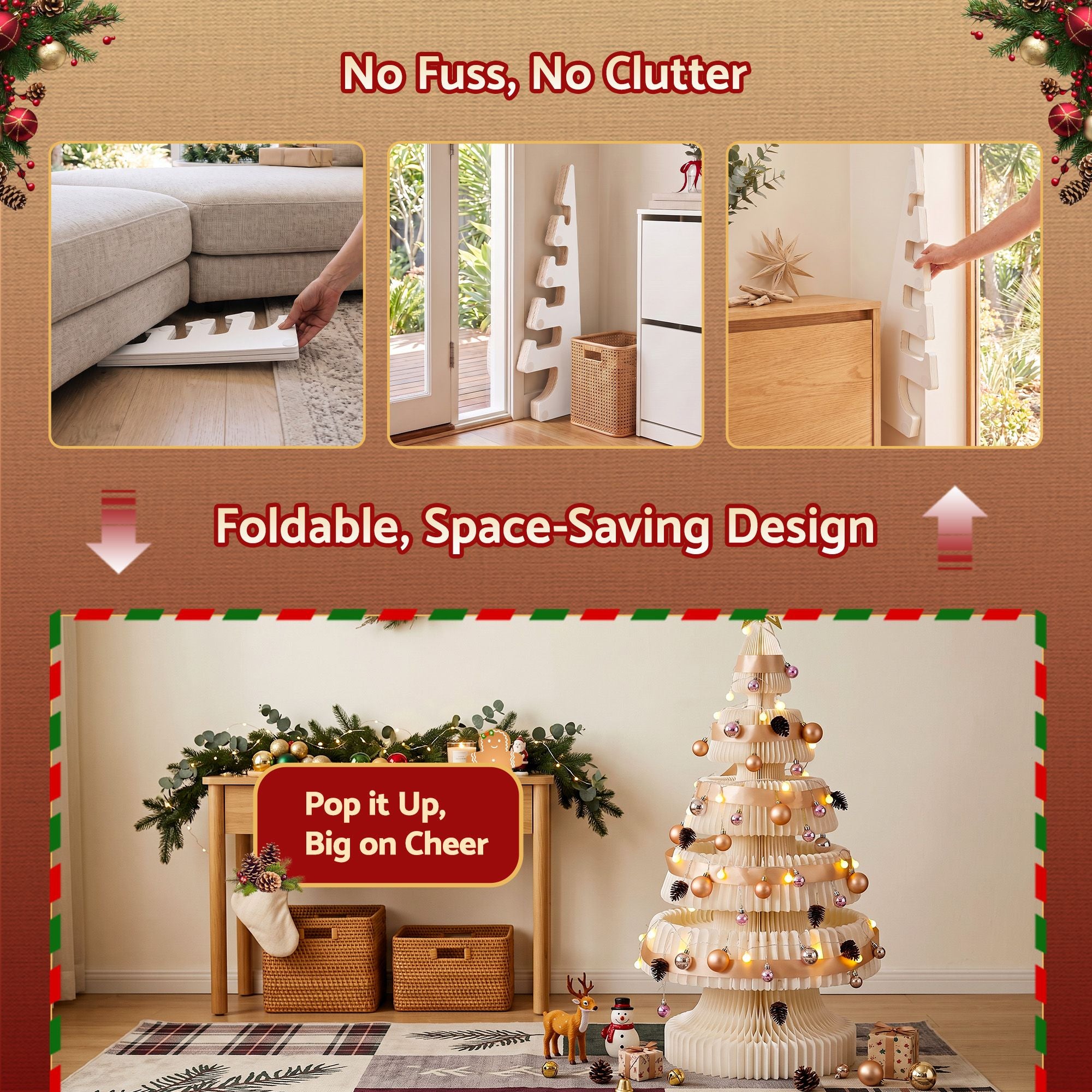 Jingle Jollys Paper Christmas Tree 114CM w/ Star Topper LEDs White