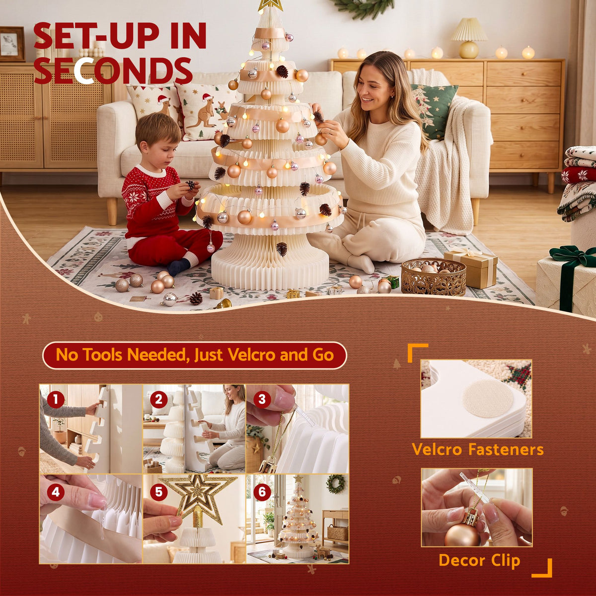Jingle Jollys Paper Christmas Tree 114CM w/ Star Topper LEDs White