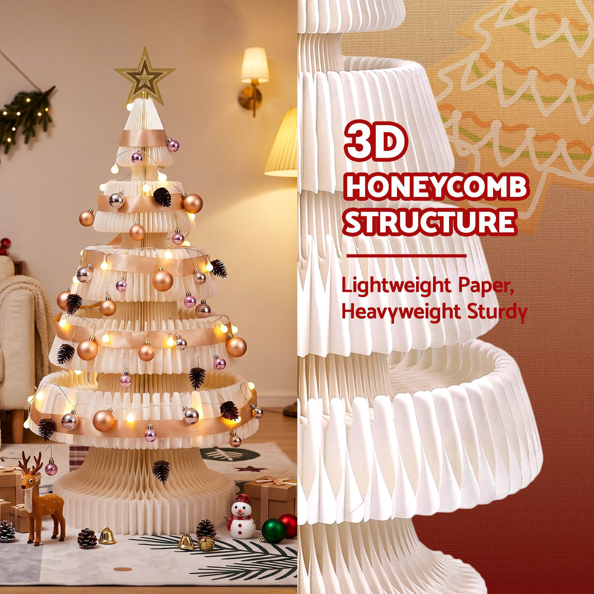 Jingle Jollys Paper Christmas Tree 114CM w/ Star Topper LEDs White