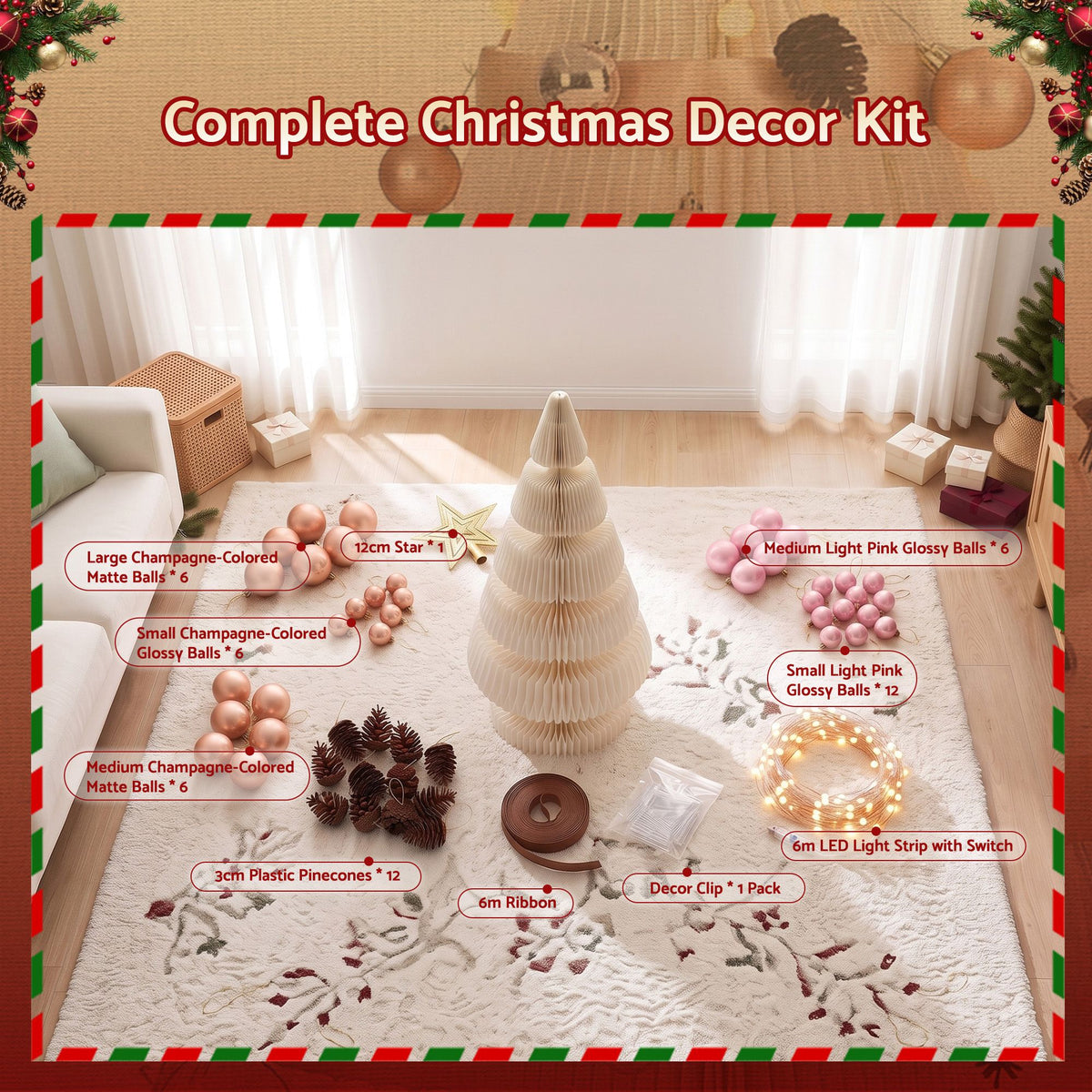 Jingle Jollys Paper Christmas Tree 114CM w/ Star Topper LEDs White