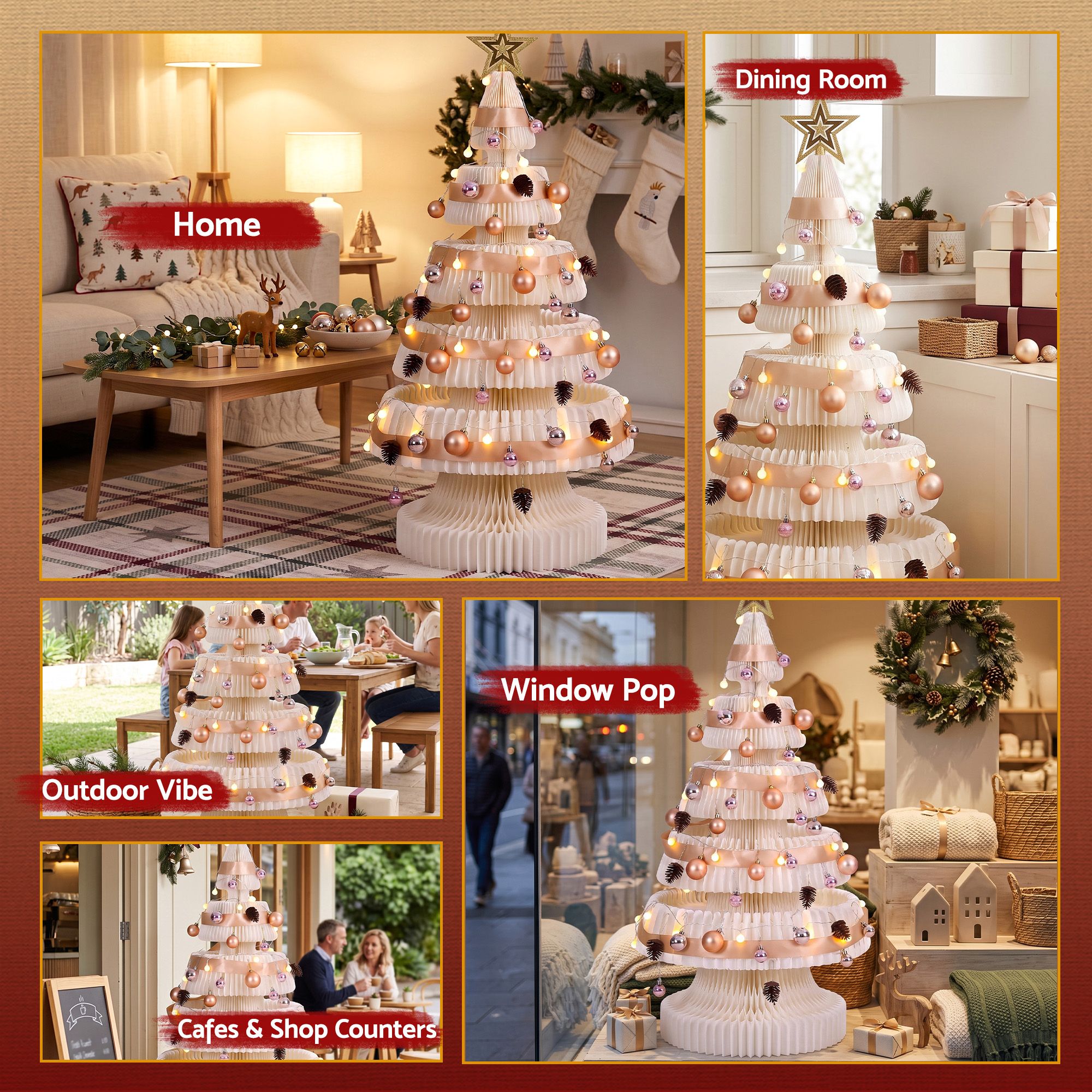 Jingle Jollys Paper Christmas Tree 114CM w/ Star Topper LEDs White