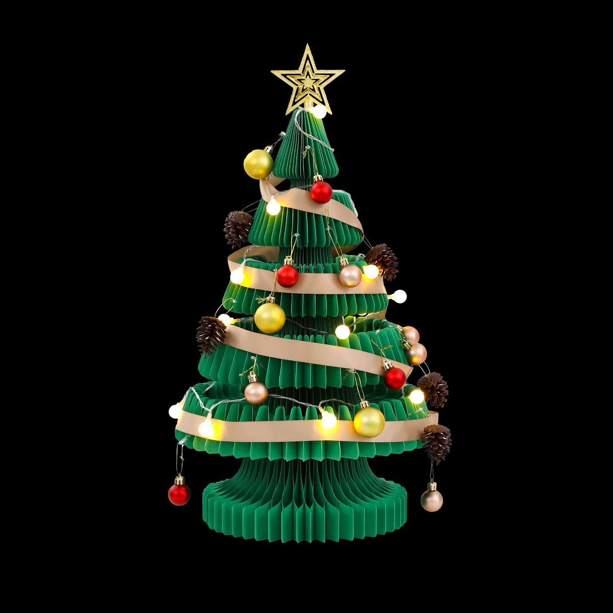 Jingle Jollys Paper Christmas Tree 62CM w/ Star Topper LEDs Green