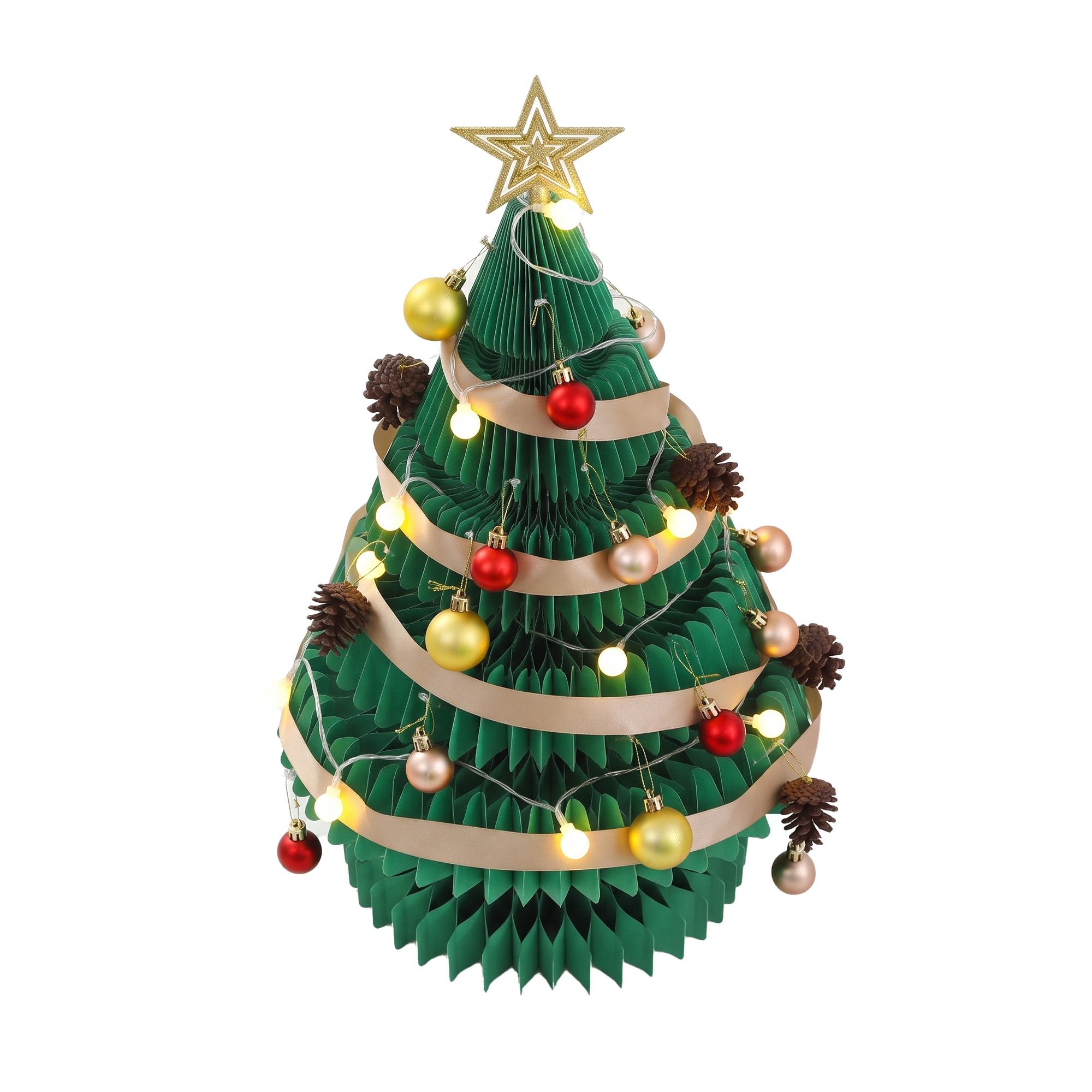 Jingle Jollys Paper Christmas Tree 62CM w/ Star Topper LEDs Green