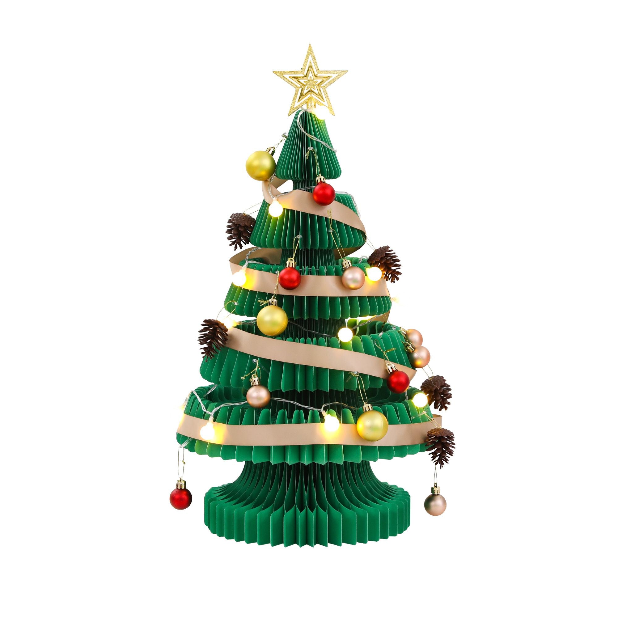 Jingle Jollys Paper Christmas Tree 62CM w/ Star Topper LEDs Green