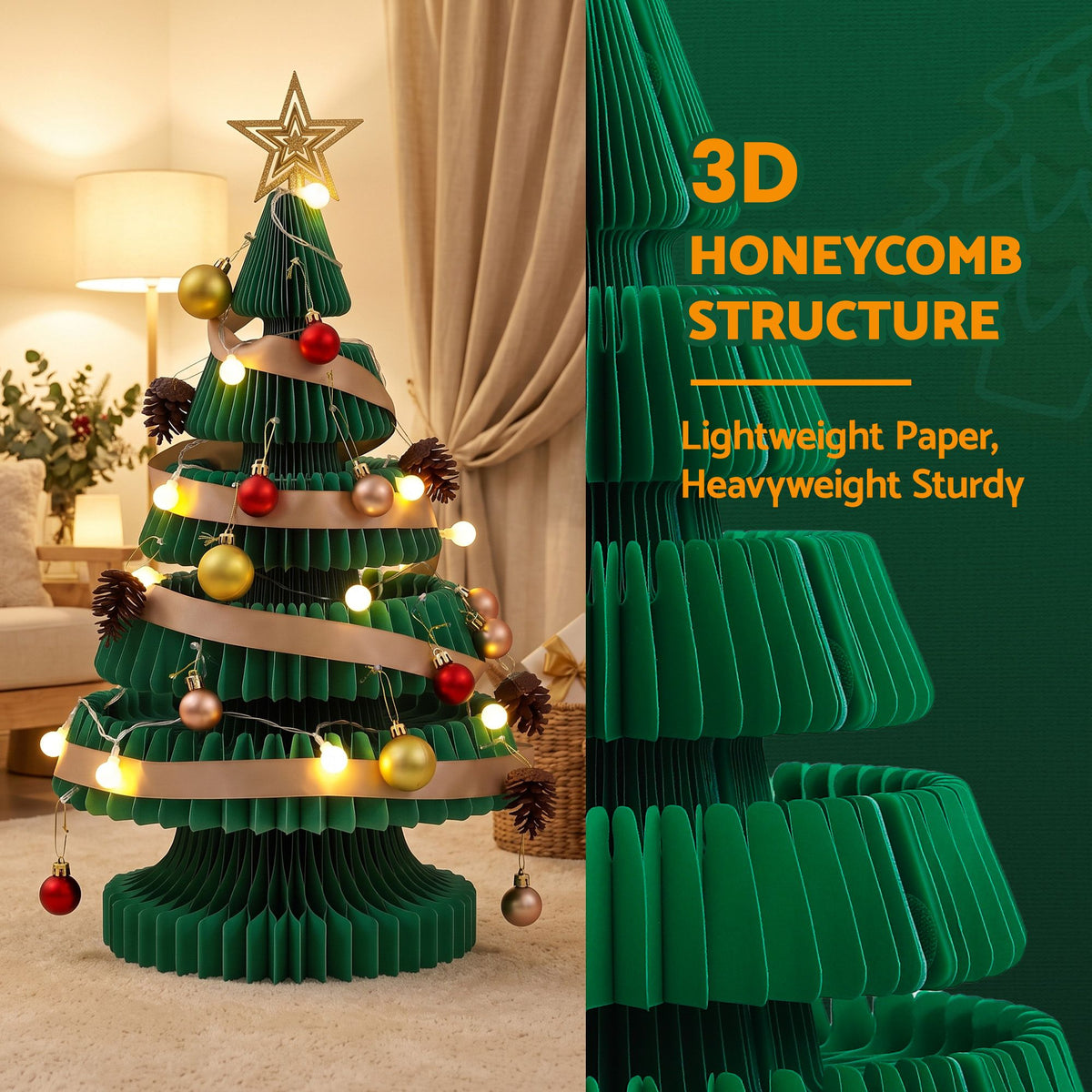 Jingle Jollys Paper Christmas Tree 62CM w/ Star Topper LEDs Green