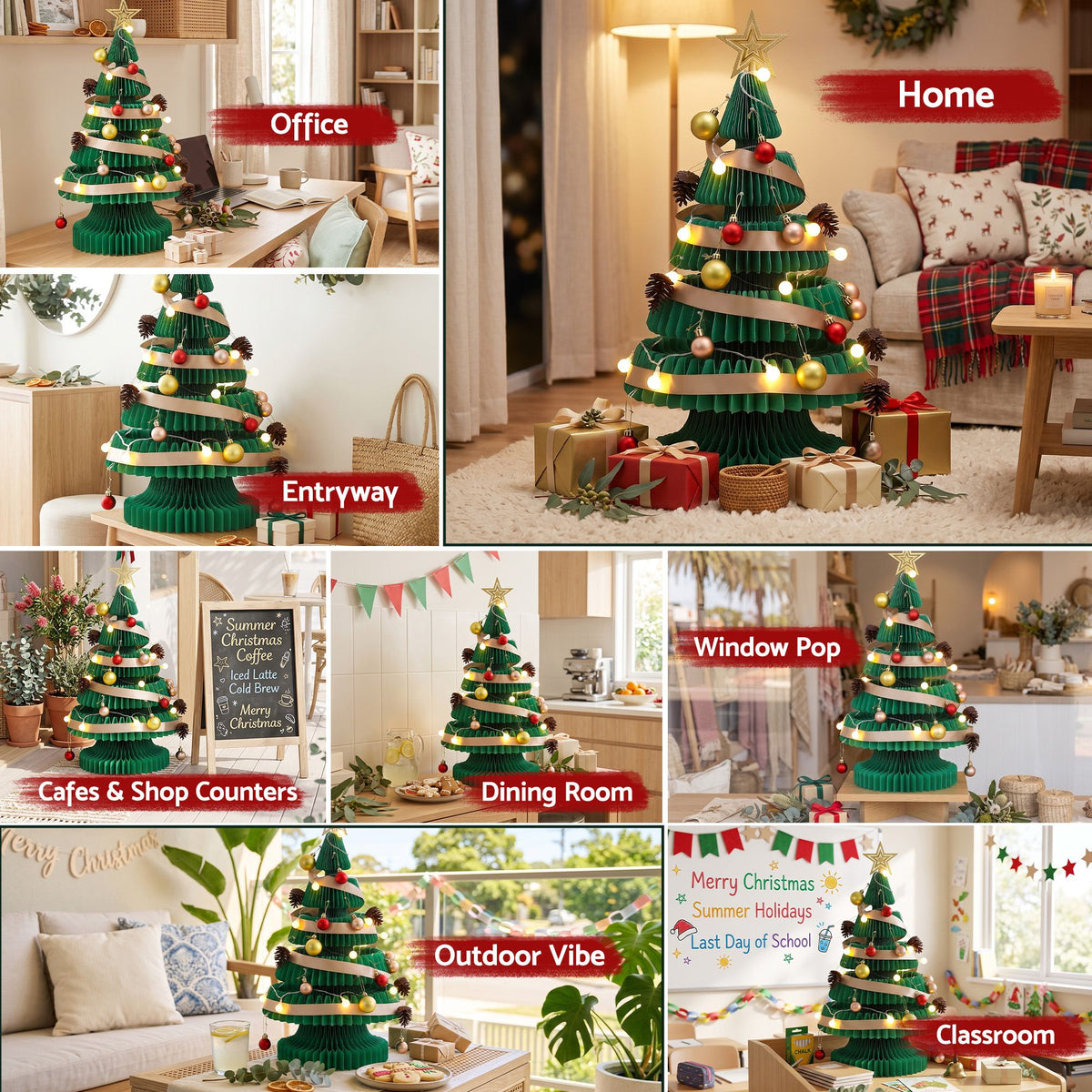 Jingle Jollys Paper Christmas Tree 62CM w/ Star Topper LEDs Green