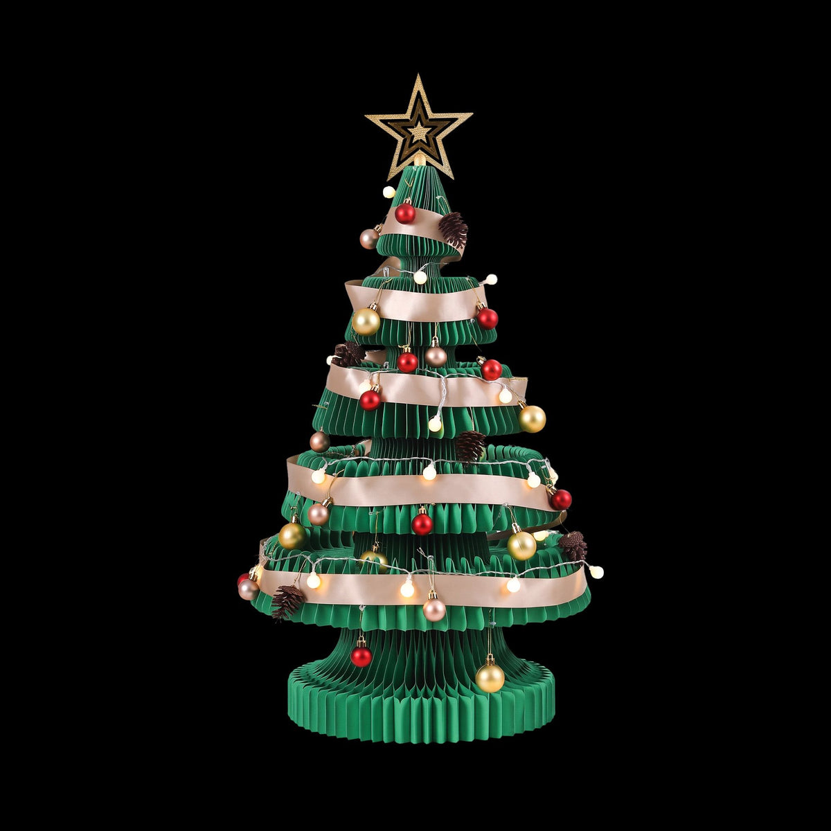 Jingle Jollys Paper Christmas Tree 87CM w/ Star Topper LEDs Green