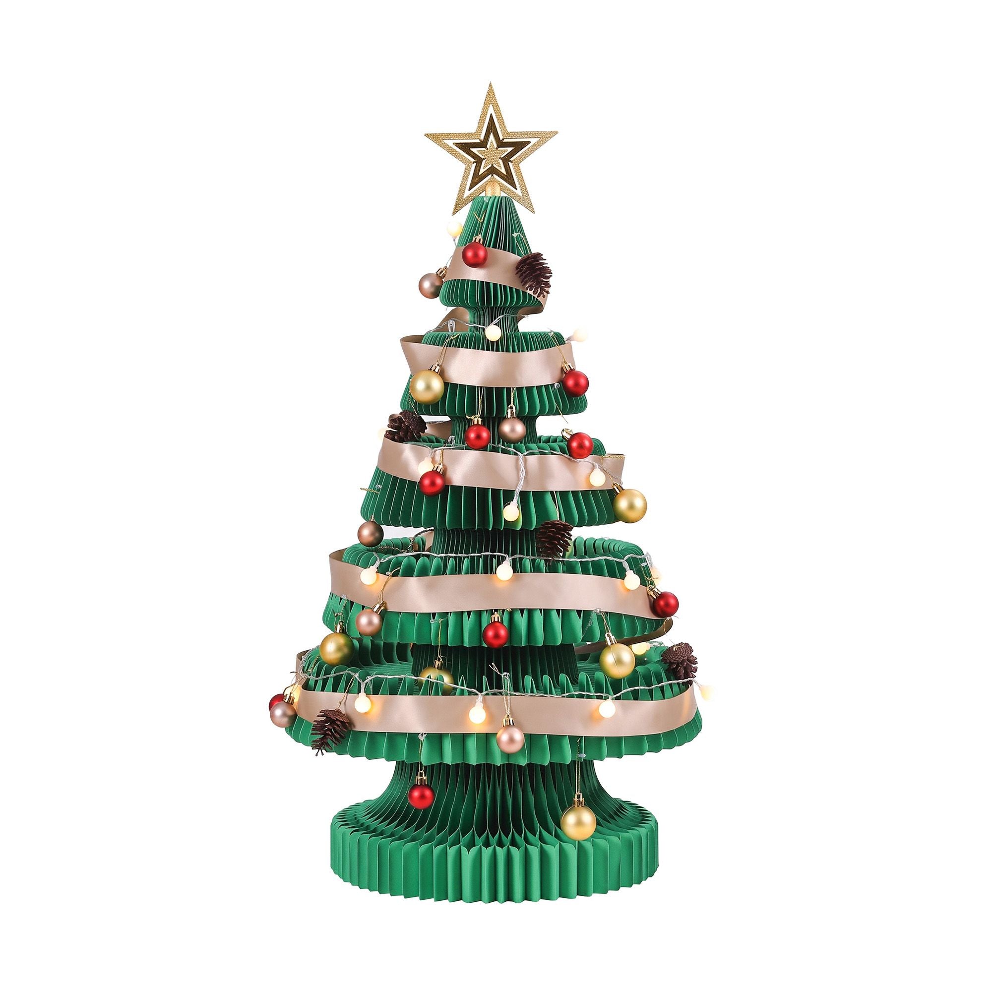 Jingle Jollys Paper Christmas Tree 87CM w/ Star Topper LEDs Green