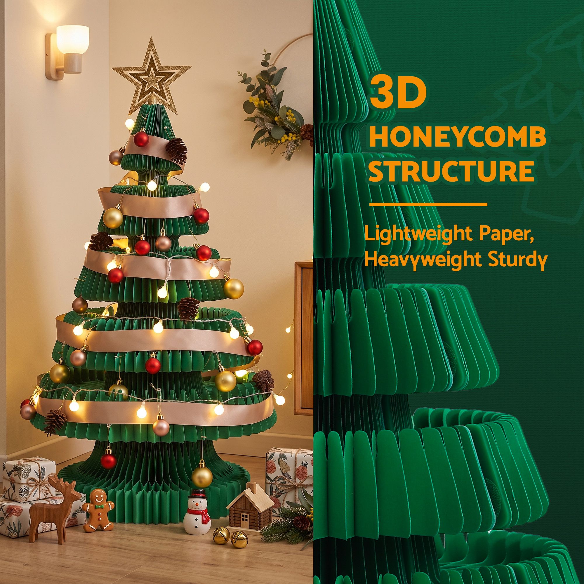 Jingle Jollys Paper Christmas Tree 87CM w/ Star Topper LEDs Green