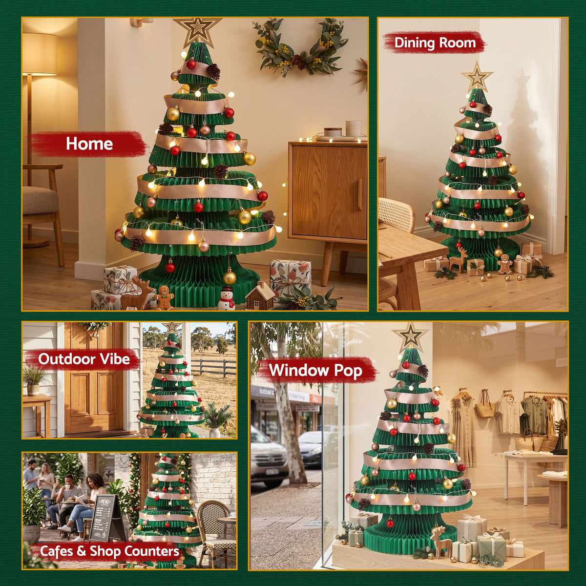 Jingle Jollys Paper Christmas Tree 87CM w/ Star Topper LEDs Green