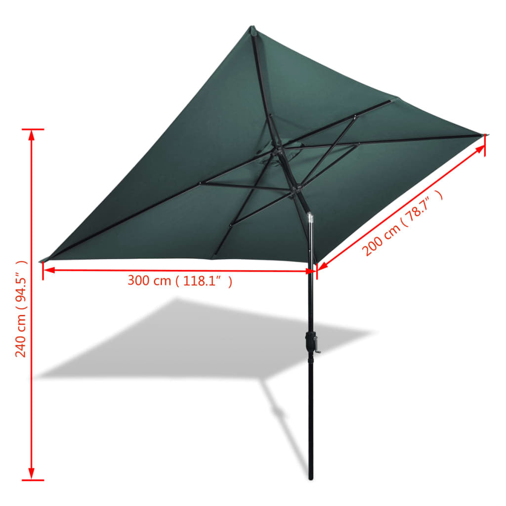 Garden Parasol Rectangular 200x300cm Steel Pole Crank Tilt UV Protect Green