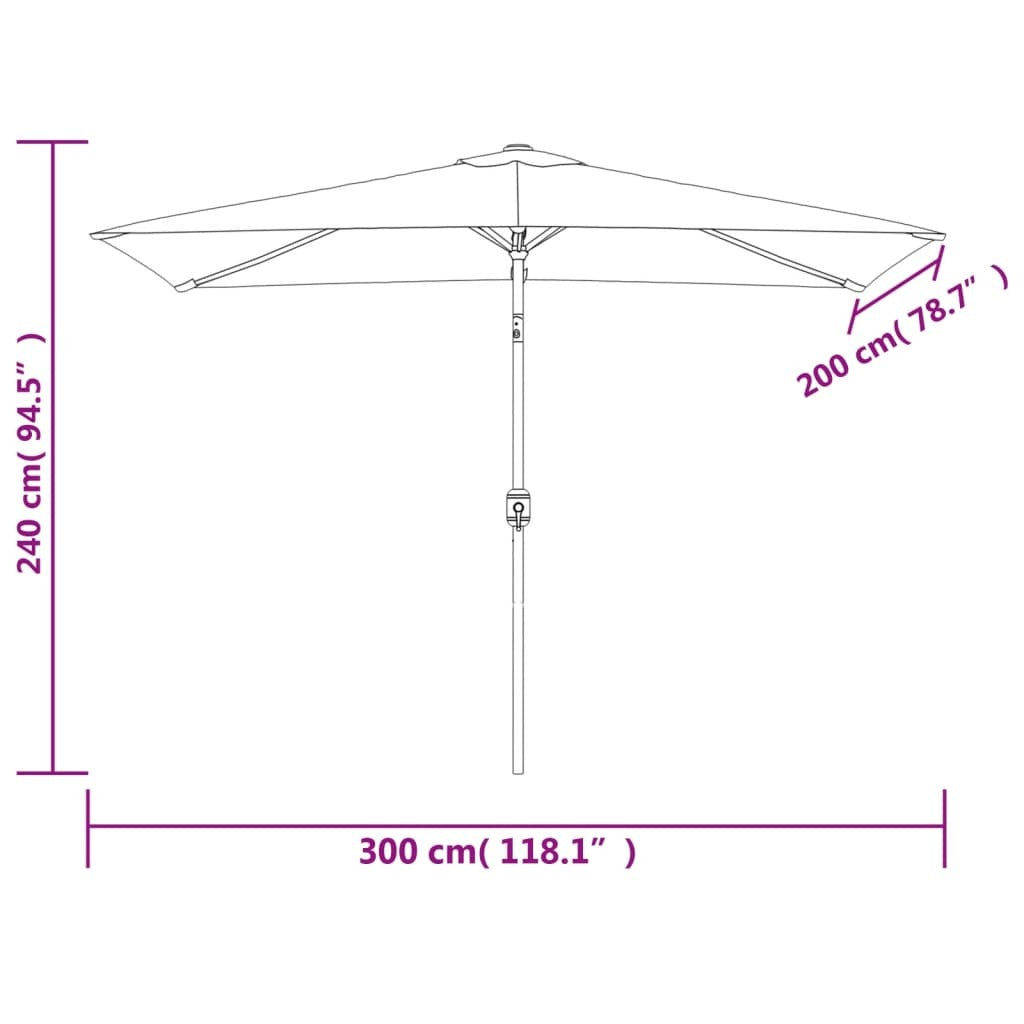 Garden Parasol Rectangular 200x300cm Steel Pole Crank Tilt UV Protect Green
