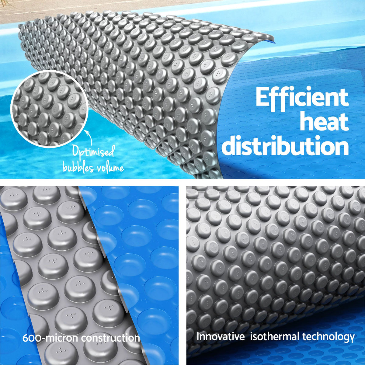 Aqua Buddy Pool Cover 600 Micron 7x4m w/ Roller 5.55m Swimming Pools Sliver Solar Blanket