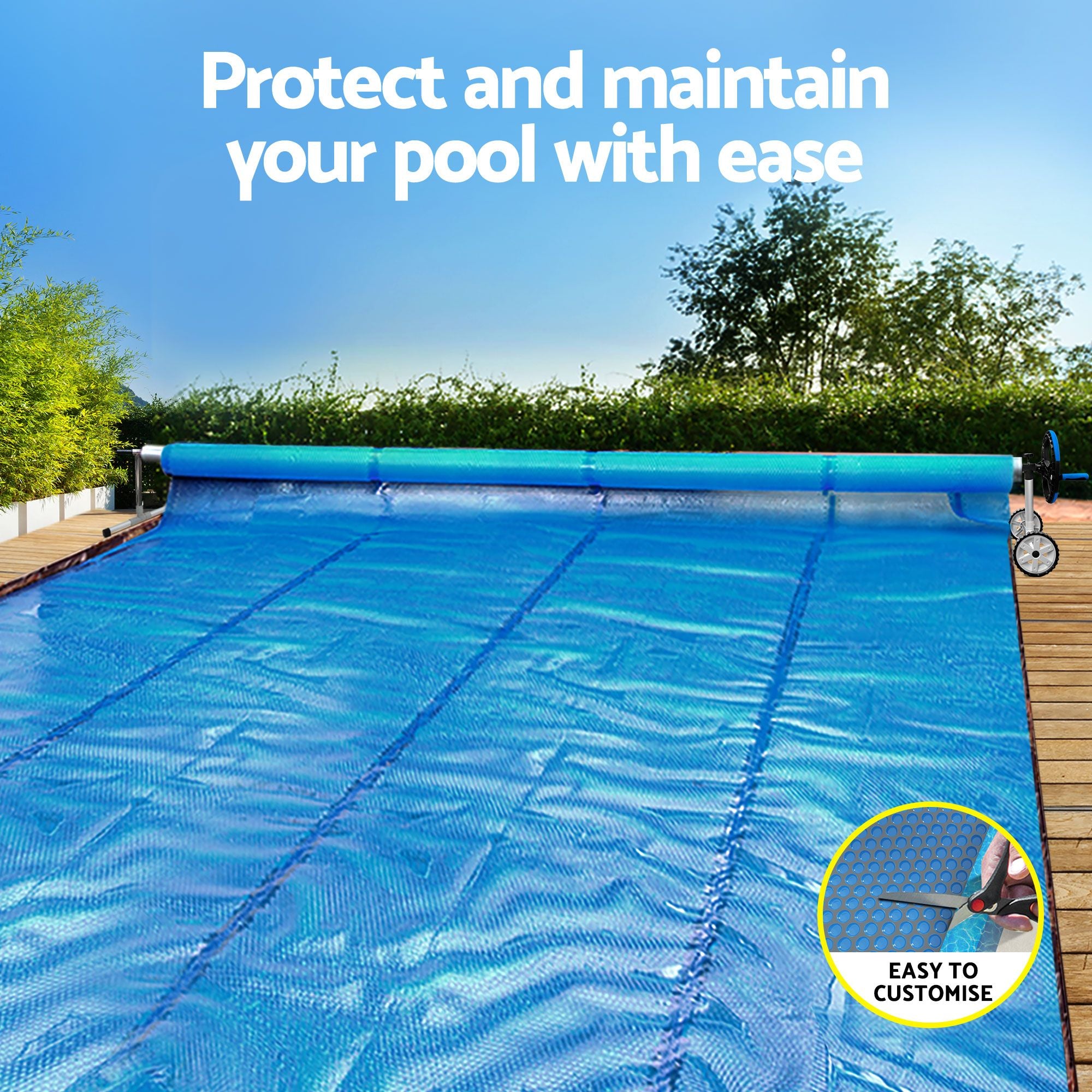Aqua Buddy Pool Cover 600 Micron 7x4m w/ Blue Roller 5.55m Swimming Pools Sliver Solar Blanket