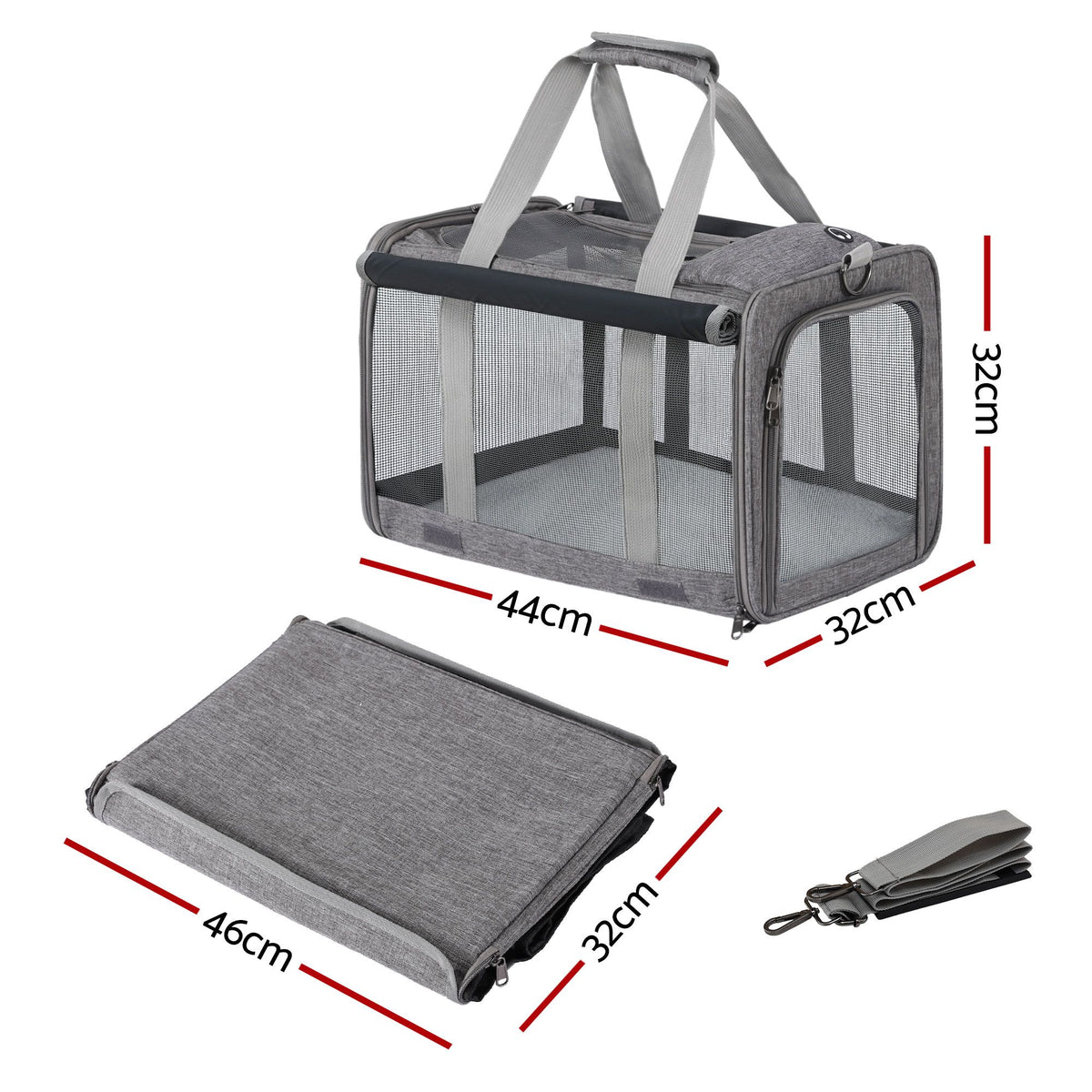 i.Pet Foldable Pet Carrier Bag Durable Travel Crate Portable Dog Cat Kennel Grey