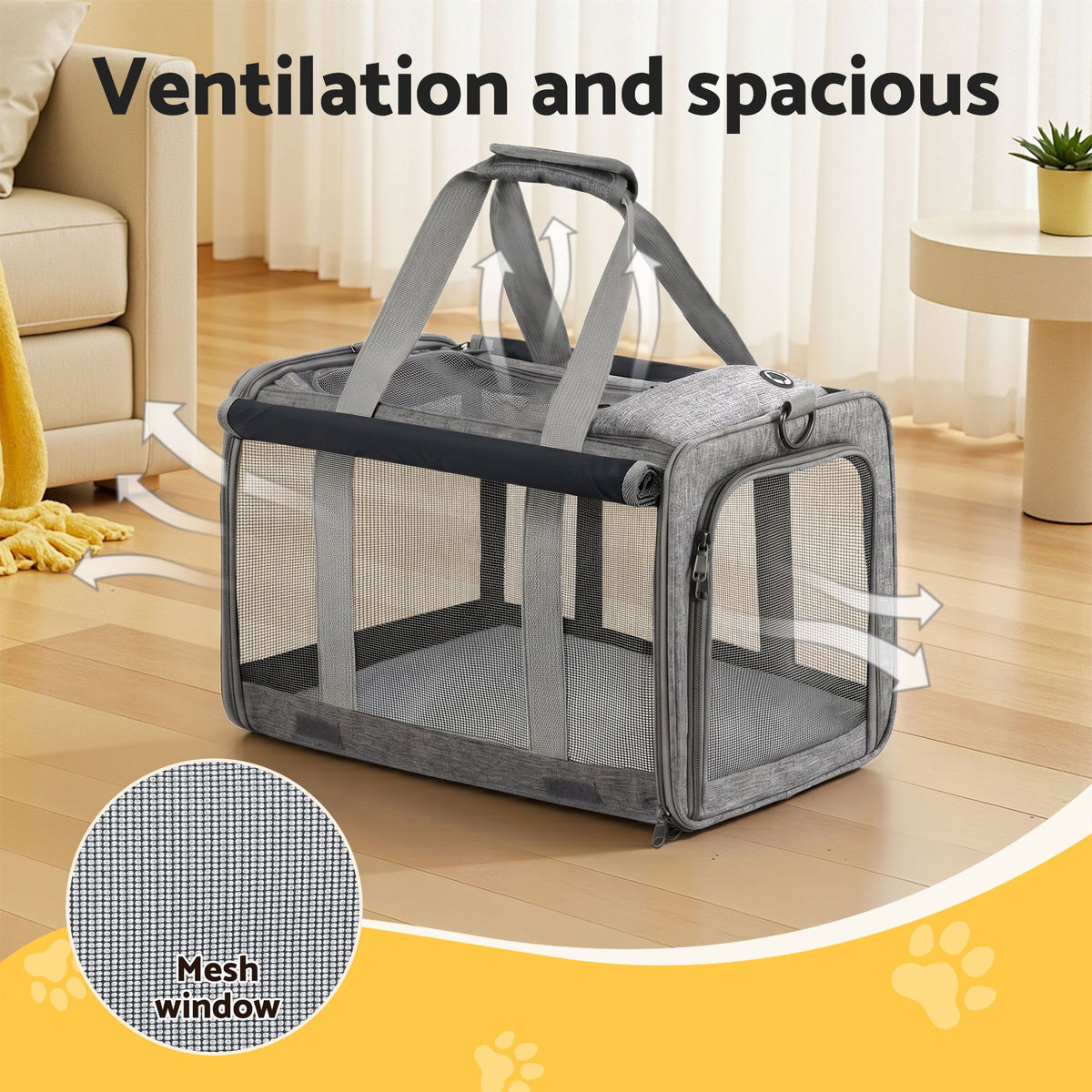 i.Pet Foldable Pet Carrier Bag Durable Travel Crate Portable Dog Cat Kennel Grey