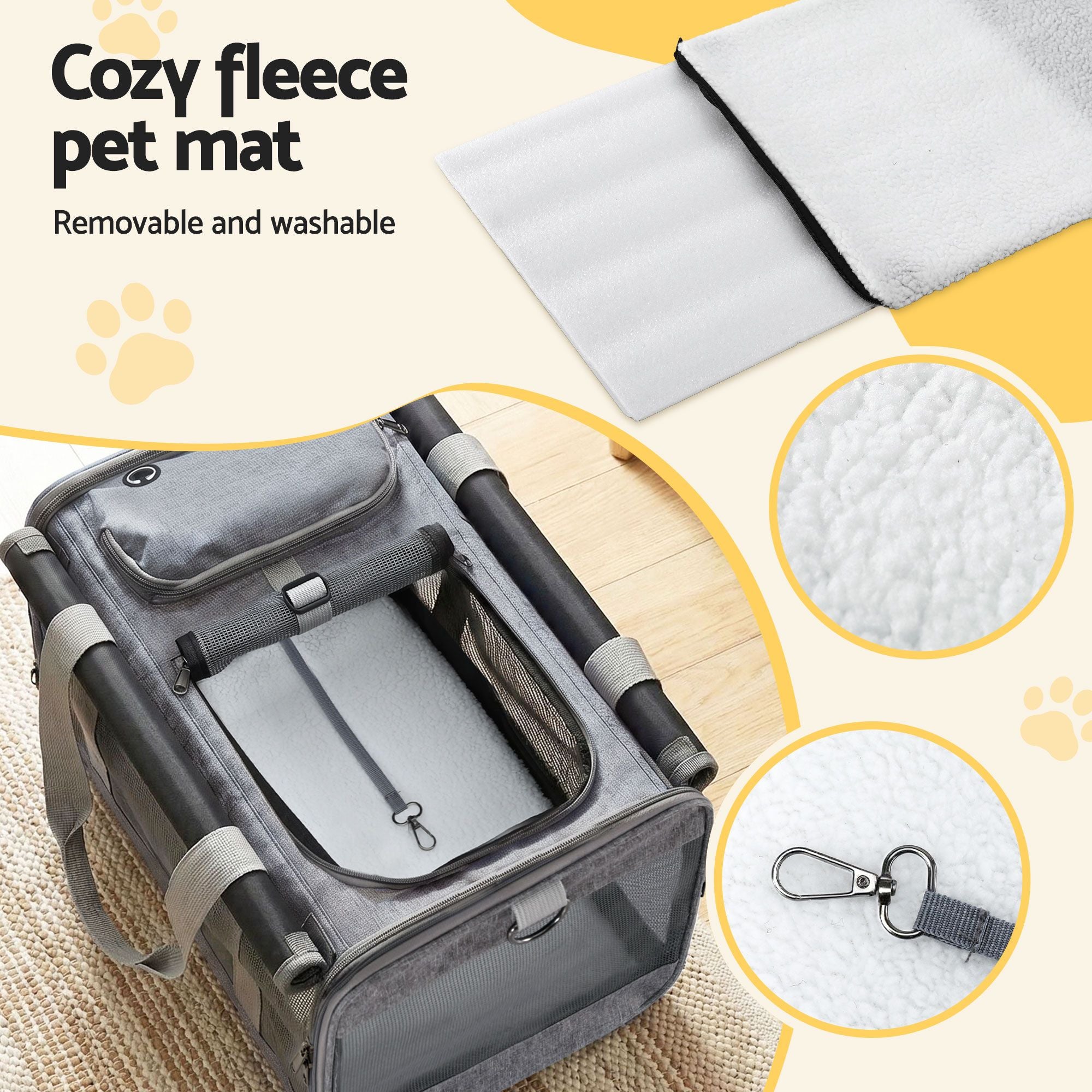 i.Pet Foldable Pet Carrier Bag Durable Travel Crate Portable Dog Cat Kennel Grey
