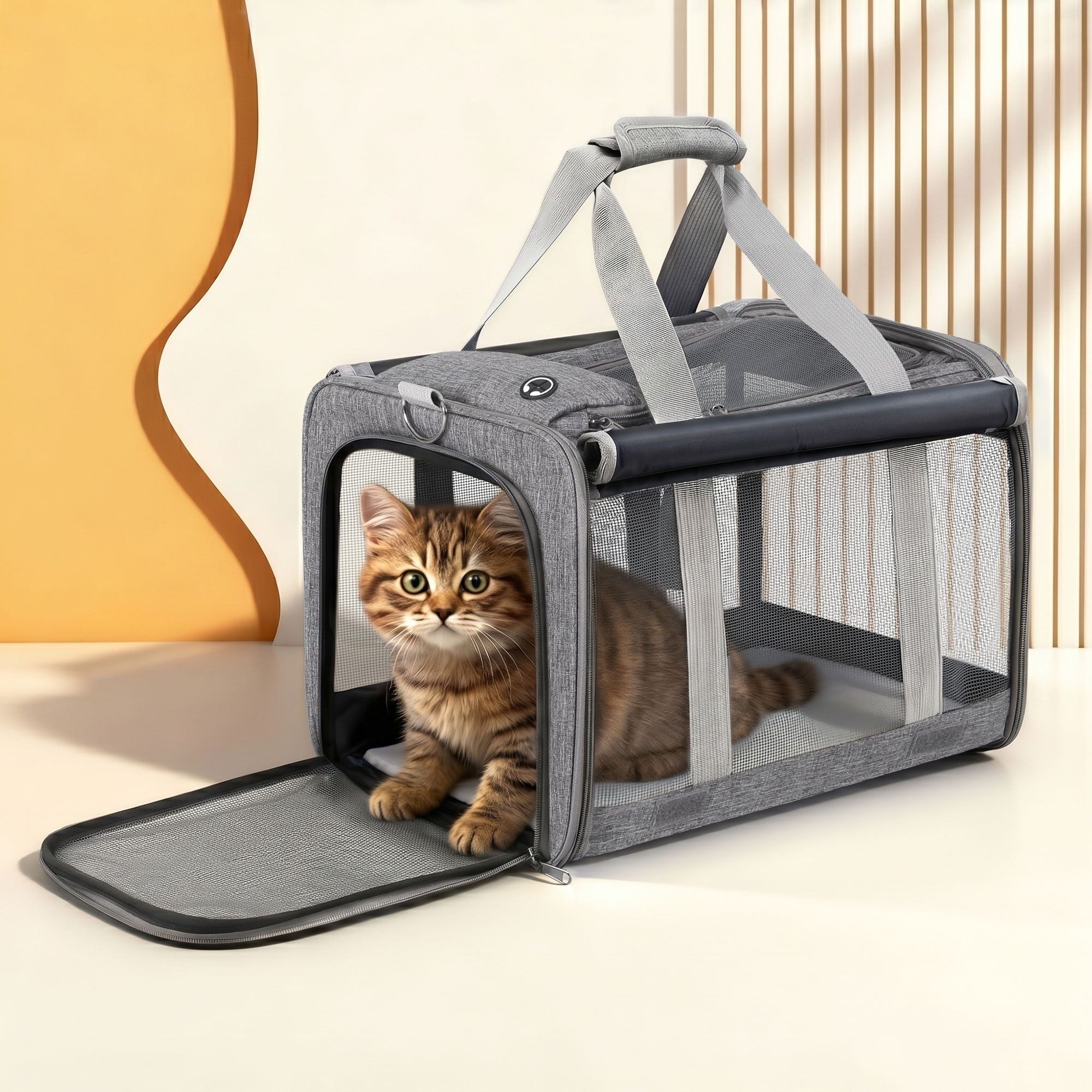 i.Pet Foldable Pet Carrier Bag Durable Travel Crate Portable Dog Cat Kennel Grey