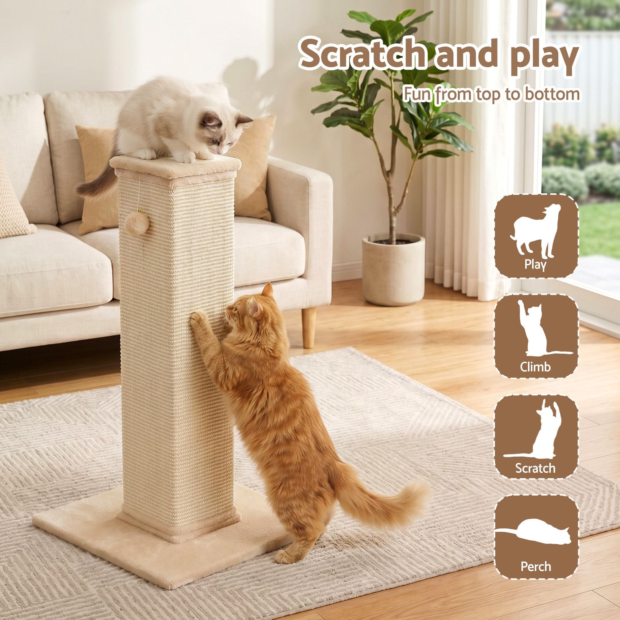 iPet 89cm Cat Tree Scratching Post Tower Wood Condo Bed House Beige Trees