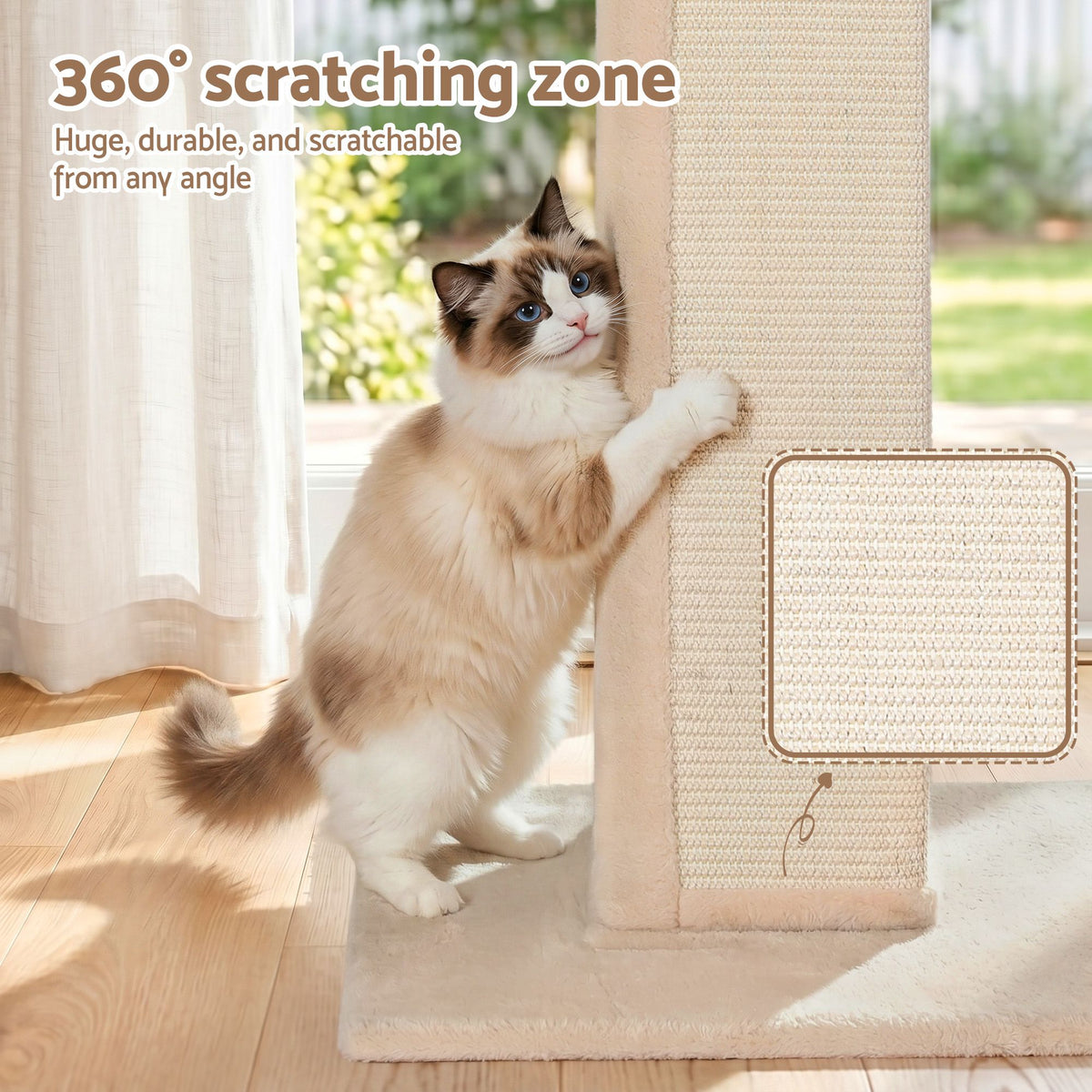 iPet 89cm Cat Tree Scratching Post Tower Wood Condo Bed House Beige Trees