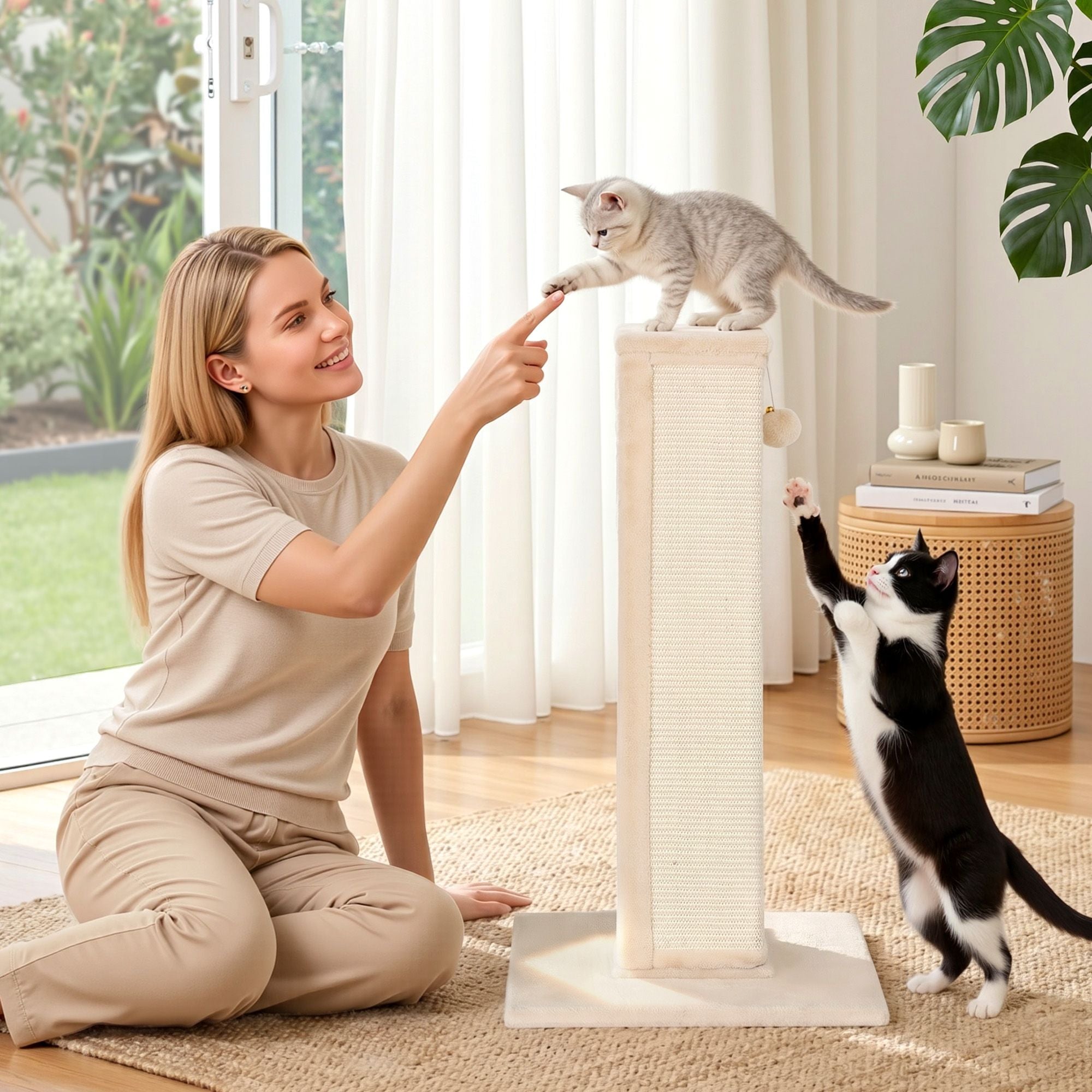 iPet 89cm Cat Tree Scratching Post Tower Wood Condo Bed House Beige Trees