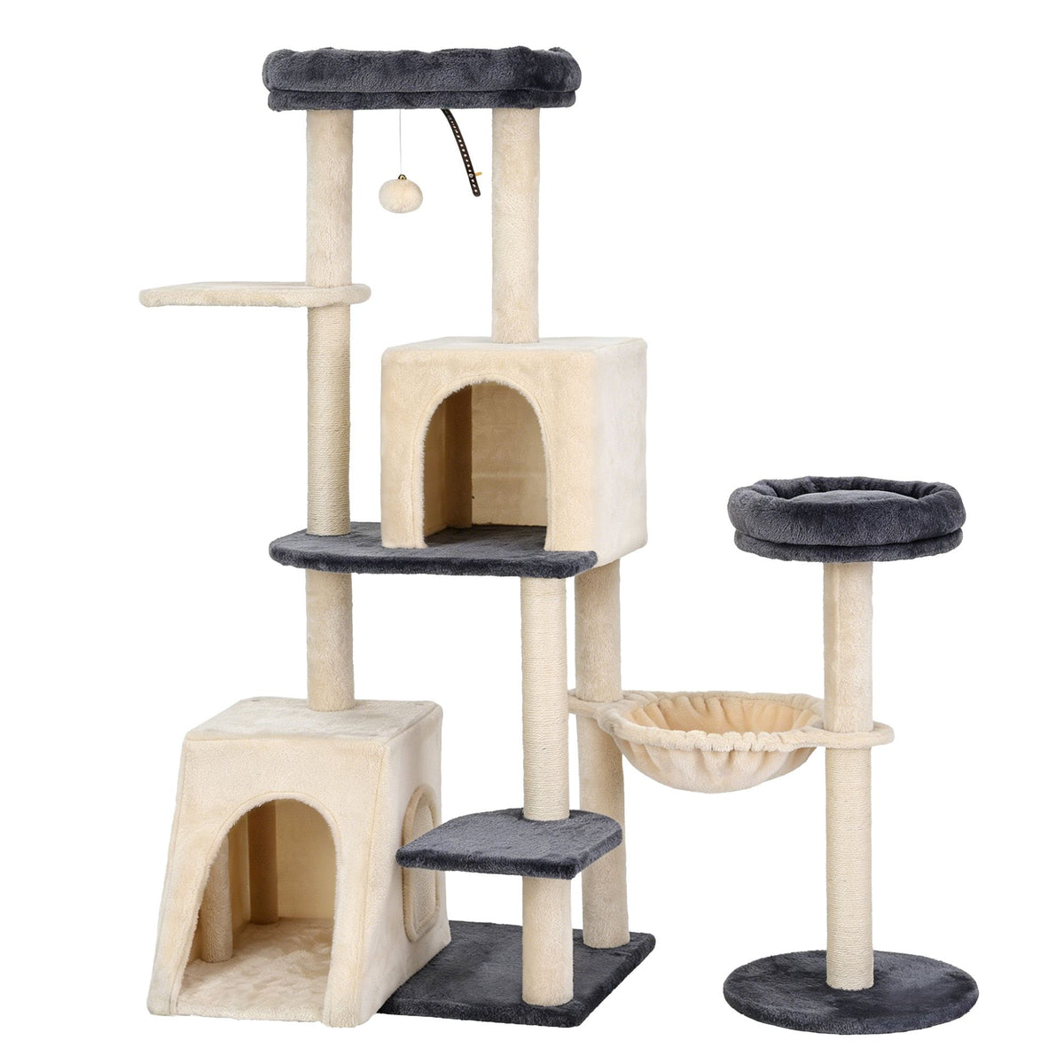 iPet 133cm Rotatable L-Shape Cat Tree Tower Scratching Post Grey Beige Furniture