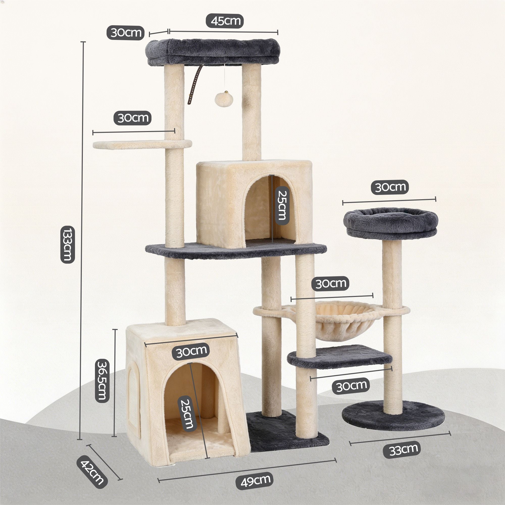 iPet 133cm Rotatable L-Shape Cat Tree Tower Scratching Post Grey Beige Furniture