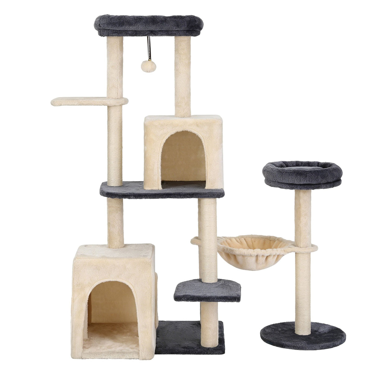 iPet 133cm Rotatable L-Shape Cat Tree Tower Scratching Post Grey Beige Furniture