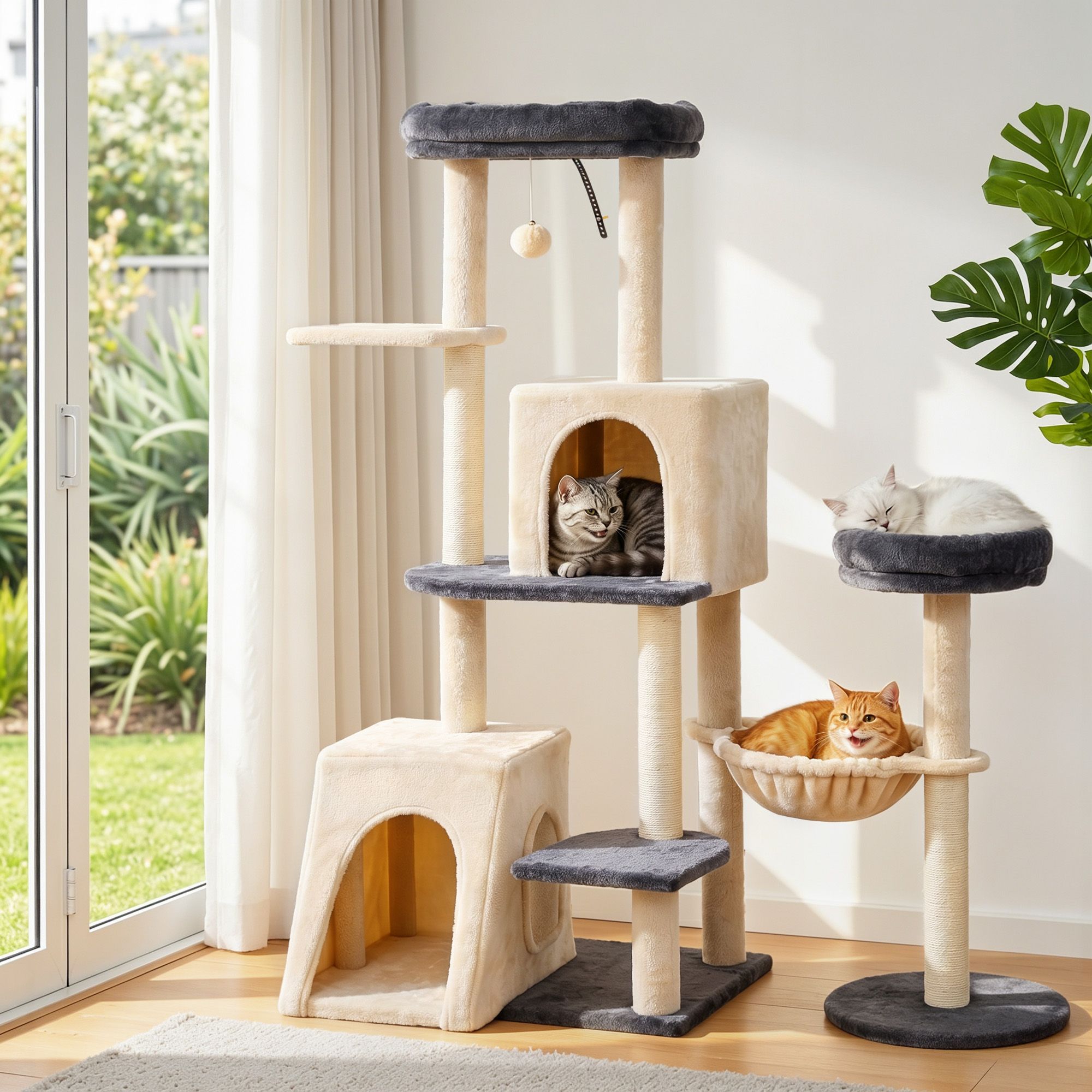 iPet 133cm Rotatable L-Shape Cat Tree Tower Scratching Post Grey Beige Furniture