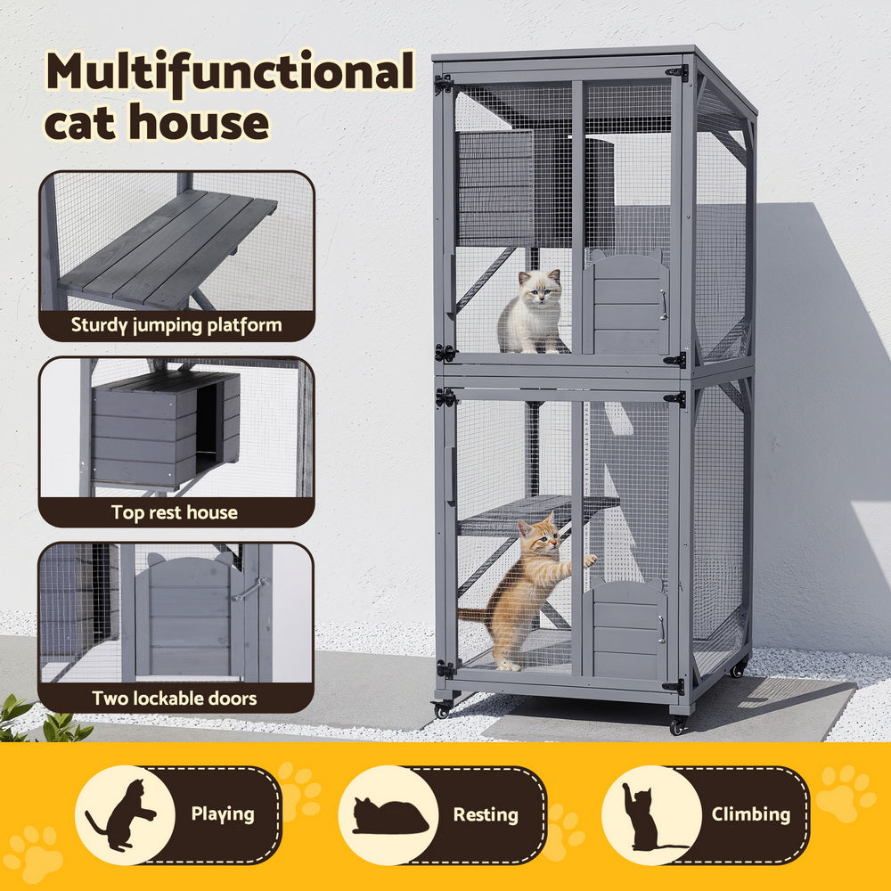 i.Pet Cat House Wooden 180cm Rabbit Hutch Pet Condo Small Dog Enclosure Cage