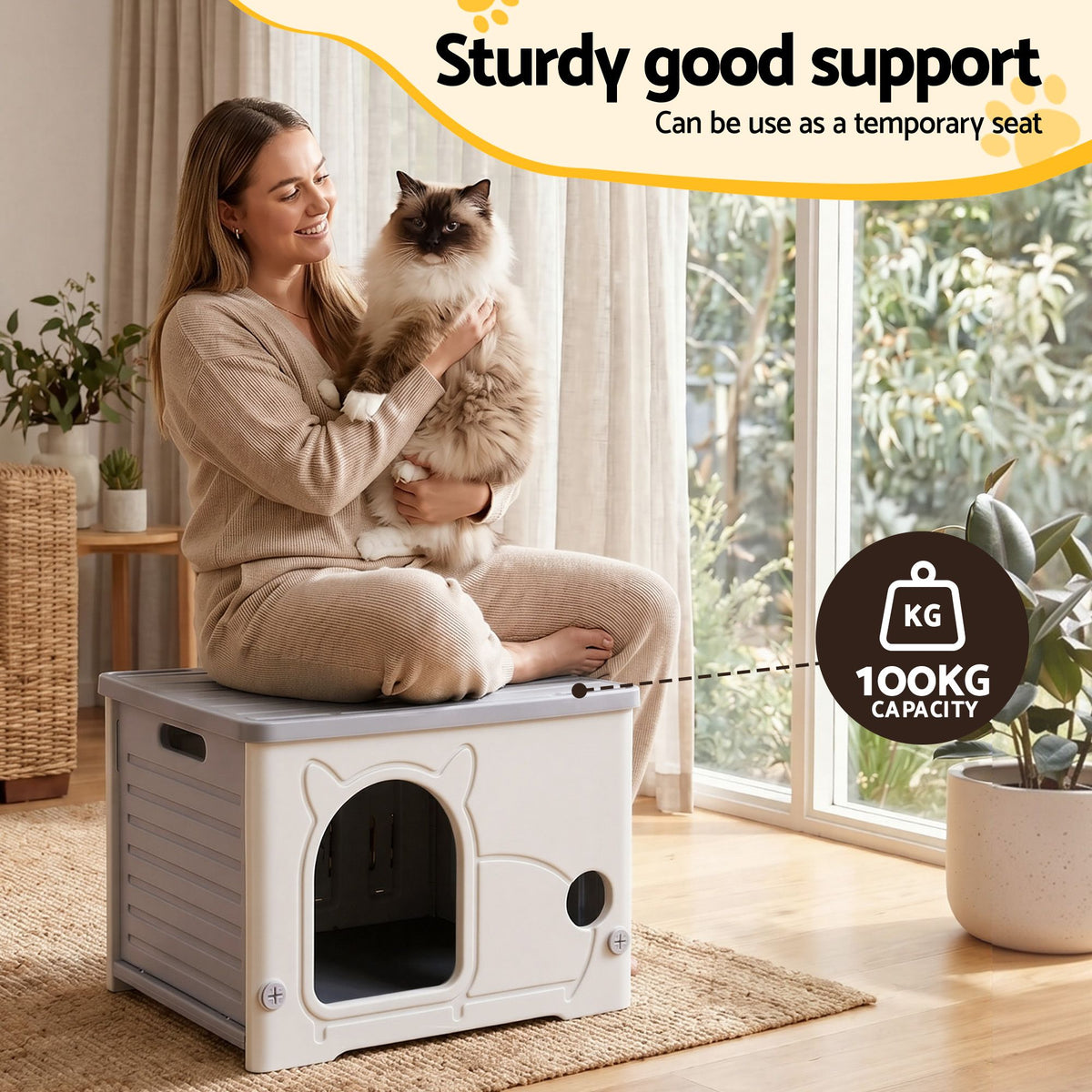 i.Pet Cat House Enclosed Shelter Stackable Bench Box Outdoor Indoor Grey