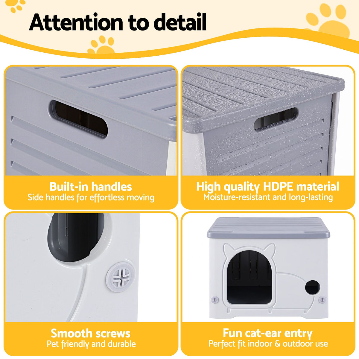 i.Pet Cat House Enclosed Shelter Stackable Bench Box Outdoor Indoor Grey