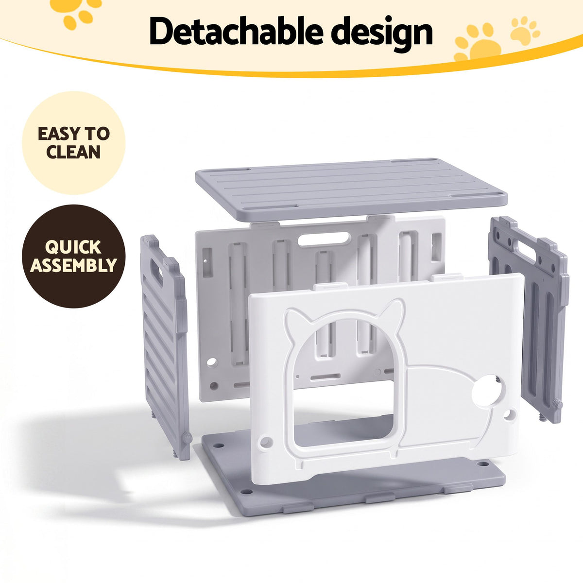 i.Pet Cat House Enclosed Shelter Stackable Bench Box Outdoor Indoor Grey
