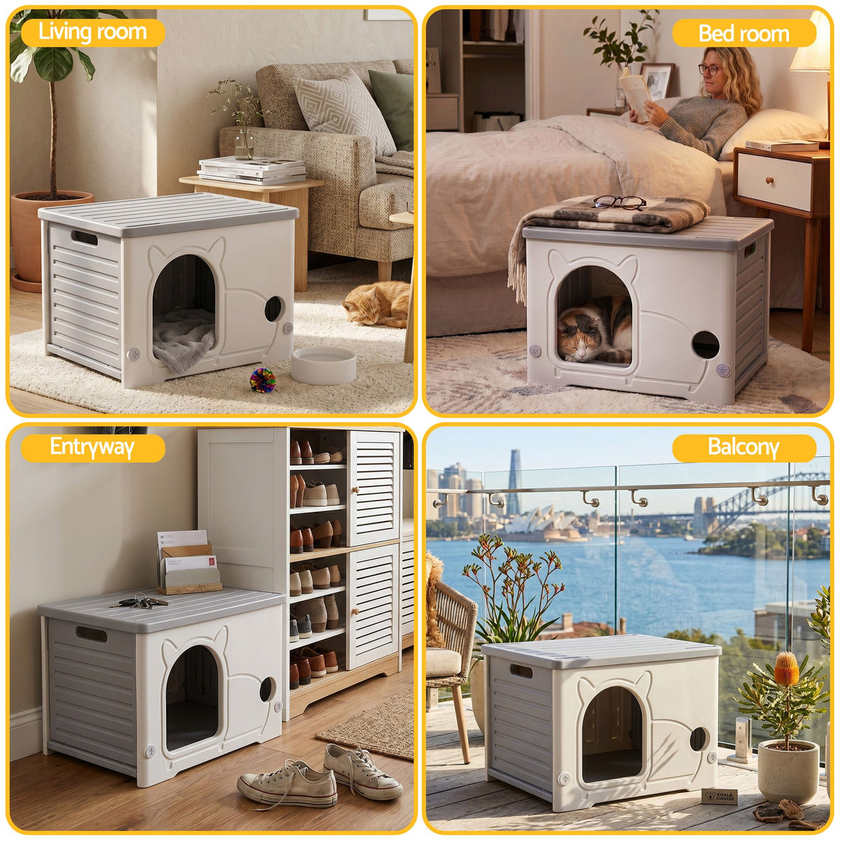 i.Pet Cat House Enclosed Shelter Stackable Bench Box Outdoor Indoor Grey