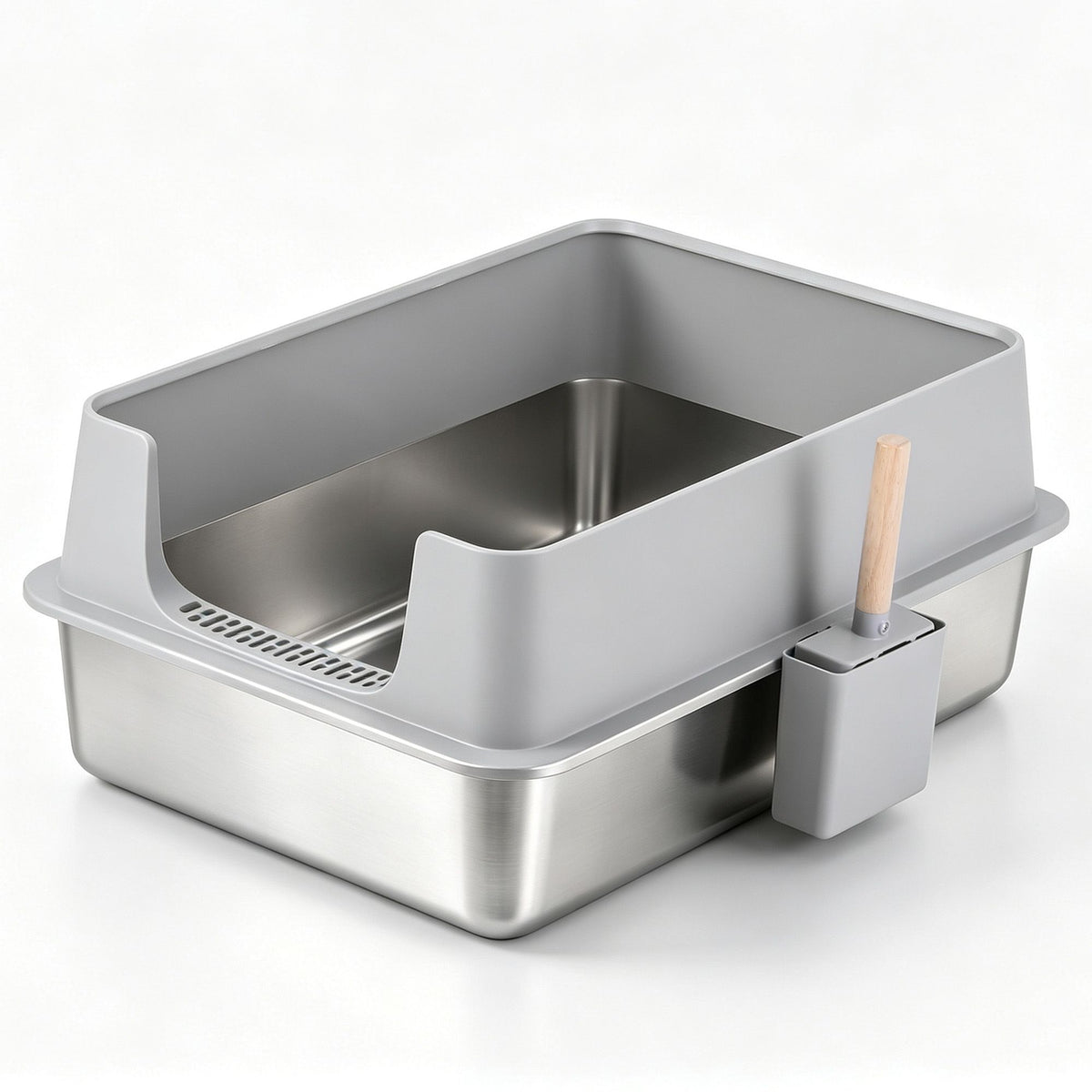 i.Pet XXL Cat Litter Box Stainless Steel Jumbo Semi-Enclosed Pet Toilet Grey
