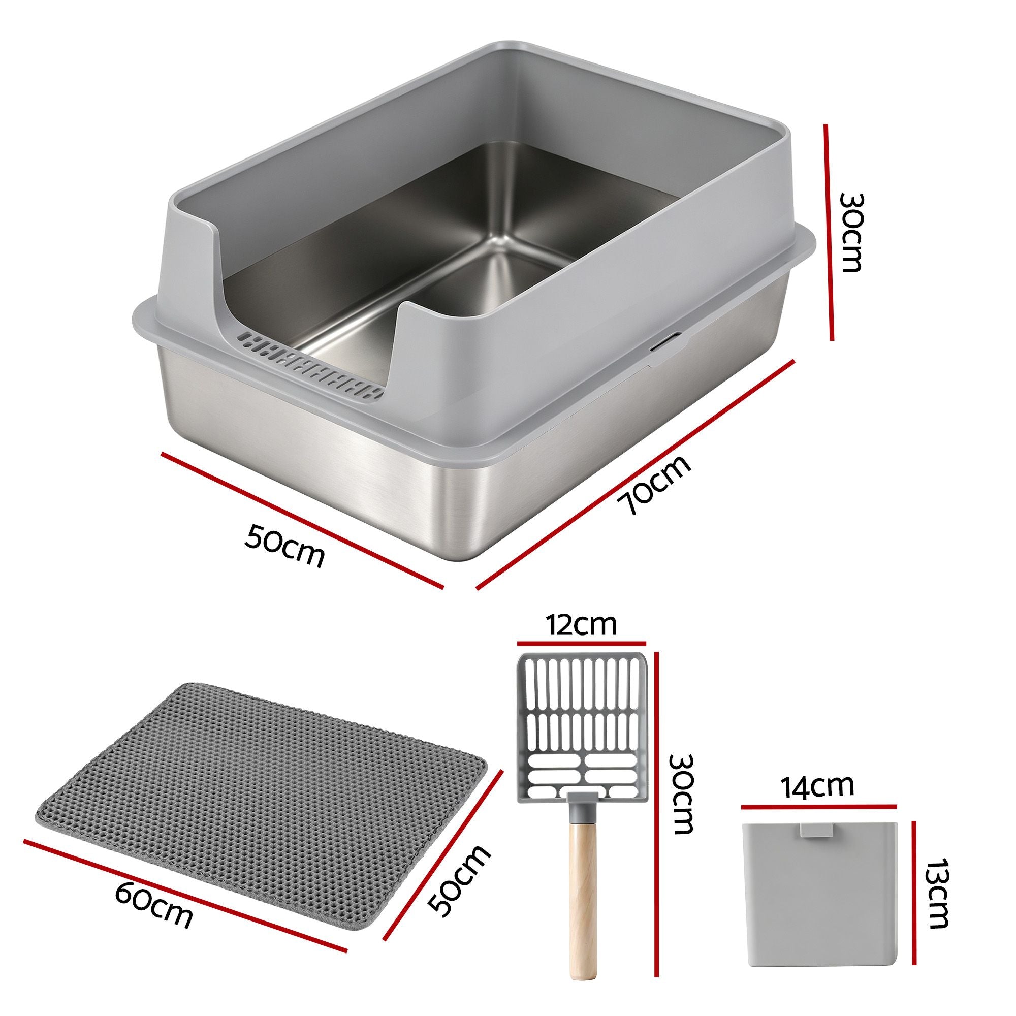 i.Pet XXL Cat Litter Box Stainless Steel Jumbo Semi-Enclosed Pet Toilet Grey