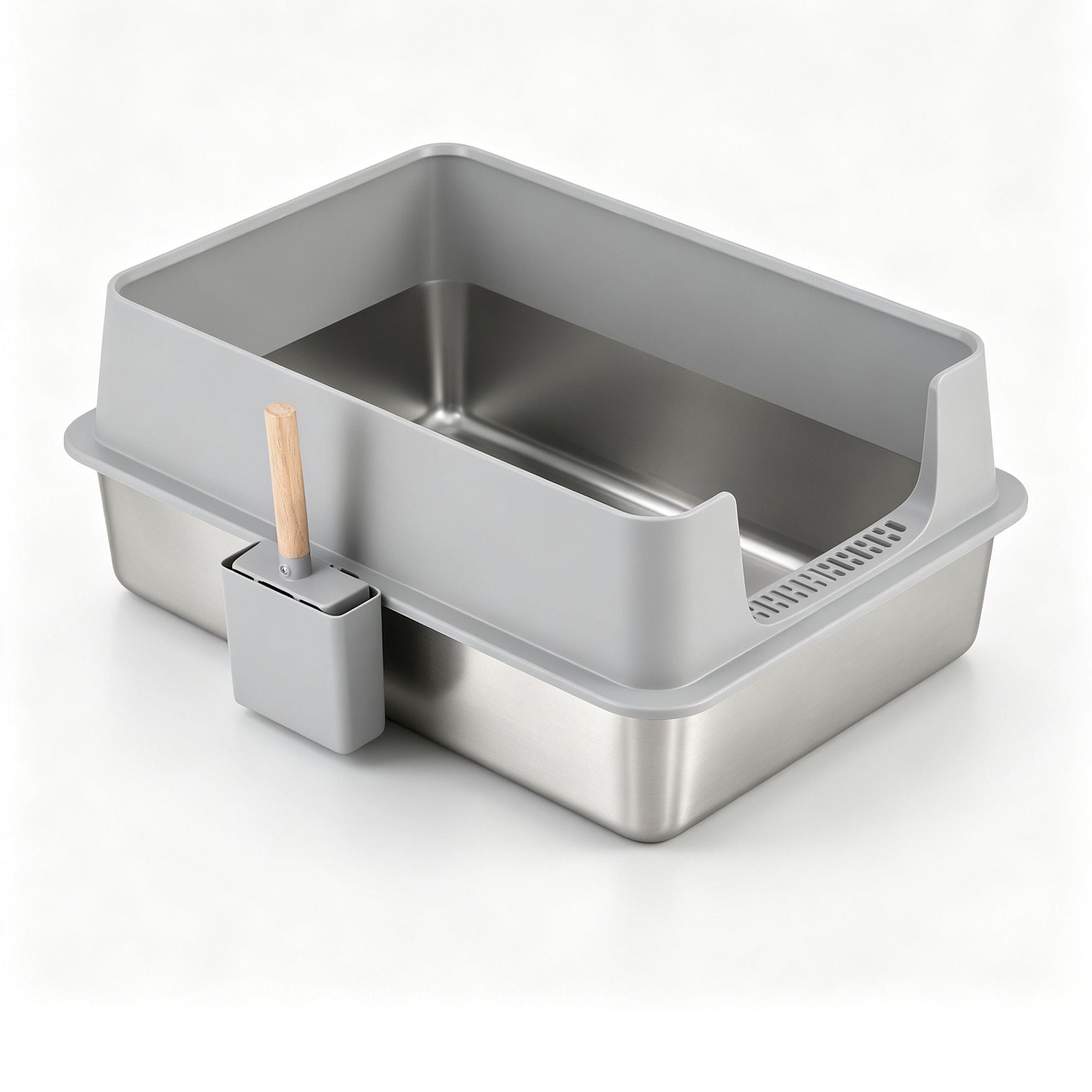 i.Pet XXL Cat Litter Box Stainless Steel Jumbo Semi-Enclosed Pet Toilet Grey