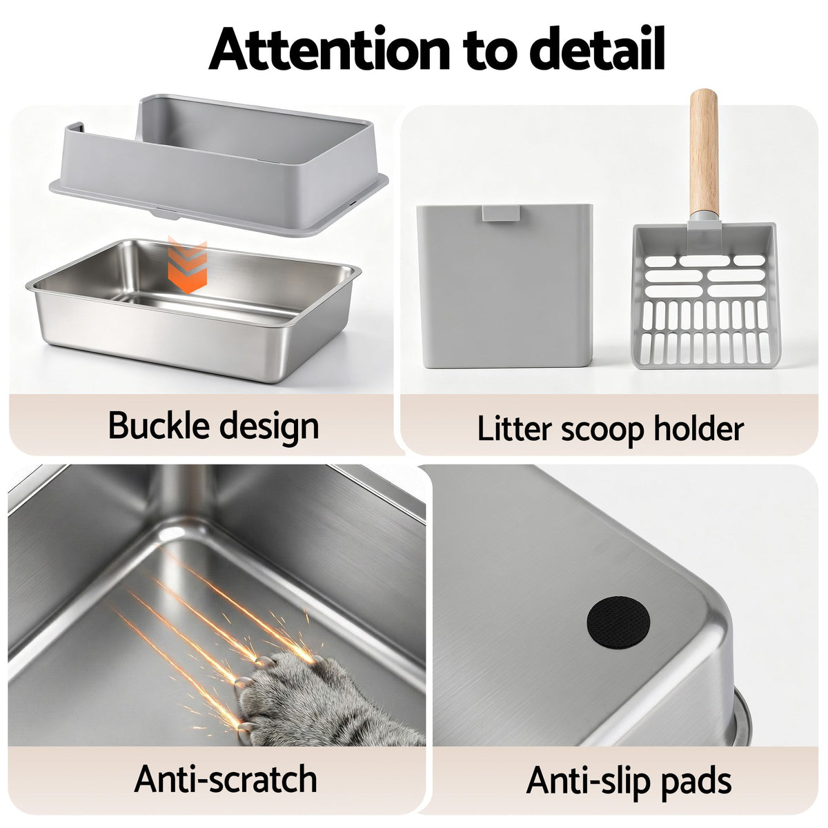 i.Pet XXL Cat Litter Box Stainless Steel Jumbo Semi-Enclosed Pet Toilet Grey