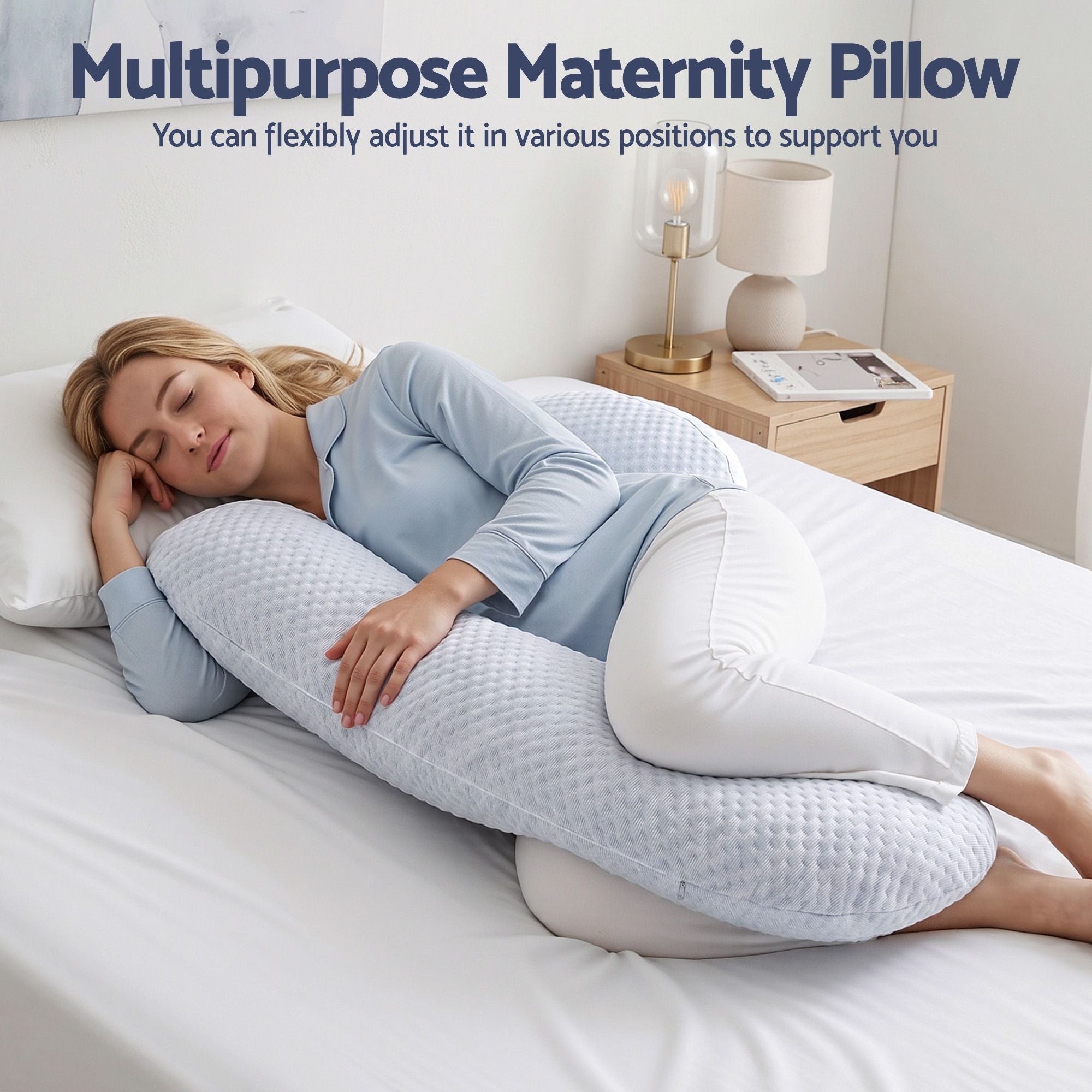 Giselle Bedding Cooling Pillow Adjustable Maternity Pillow for Sleeping Blue