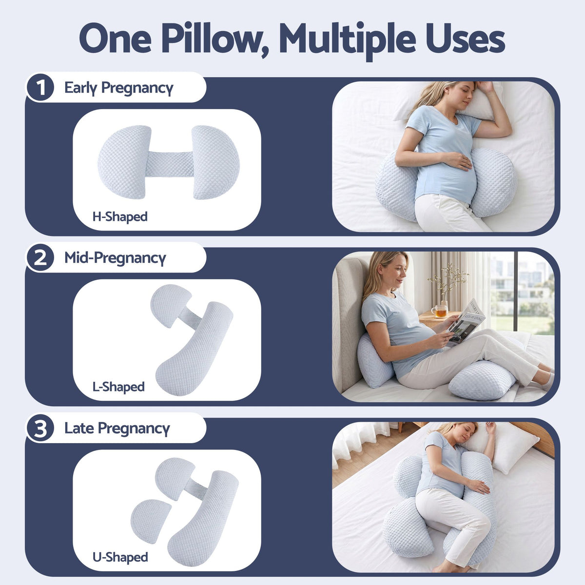 Giselle Bedding Cooling Pillow Adjustable Maternity Pillow for Sleeping Blue
