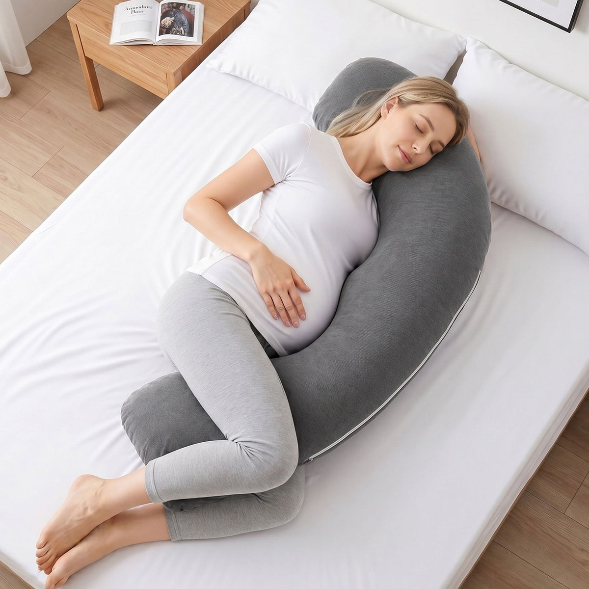 Giselle Bedding Pillow for Side Sleeping L-Shaped Maternity Body Pillow Grey