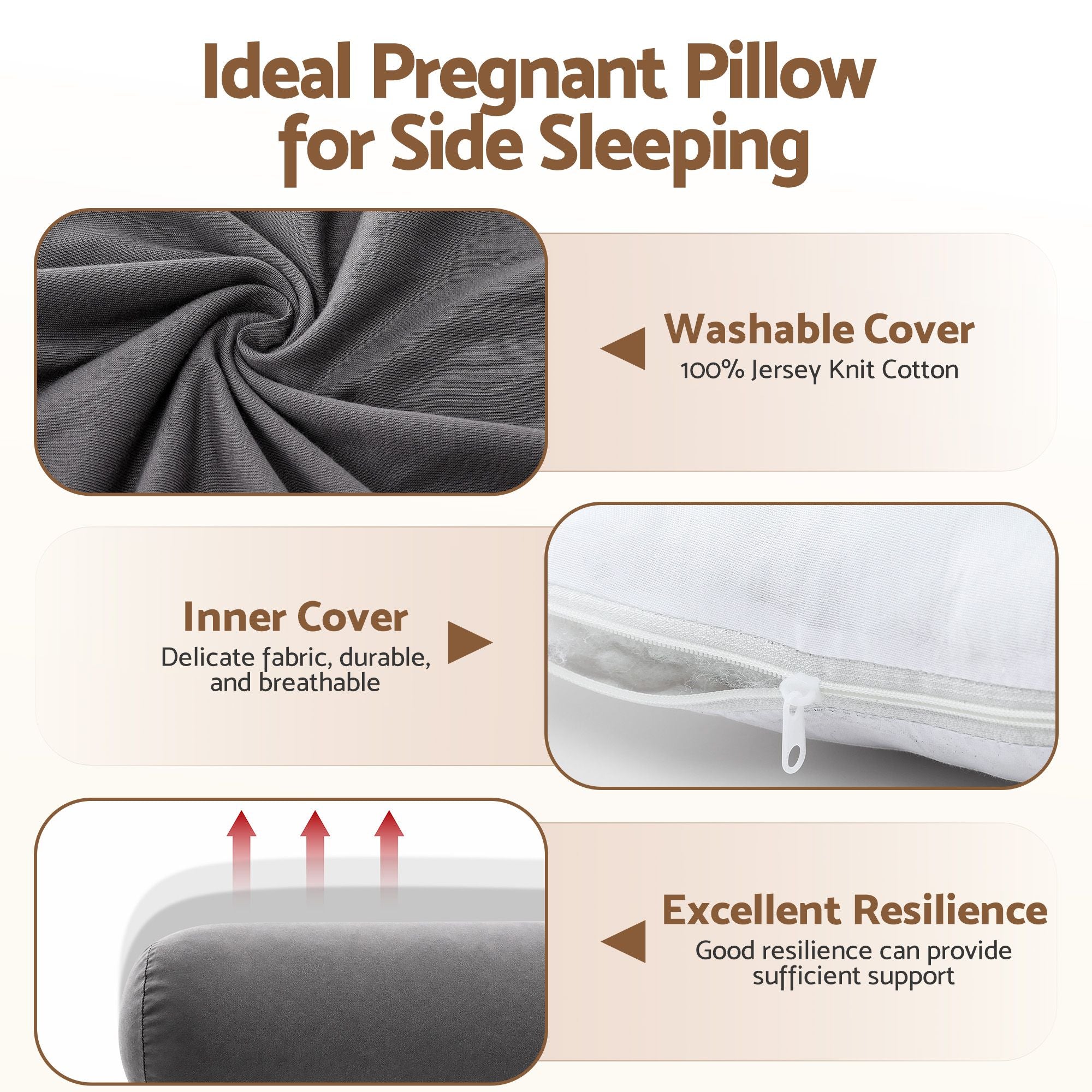 Giselle Bedding Pillow for Side Sleeping L-Shaped Maternity Body Pillow Grey