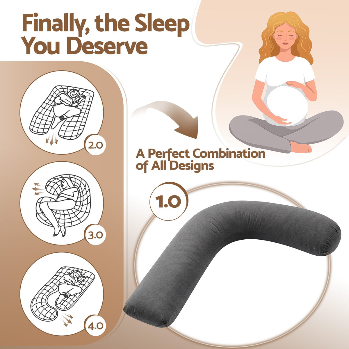 Giselle Bedding Pillow for Side Sleeping L-Shaped Maternity Body Pillow Grey