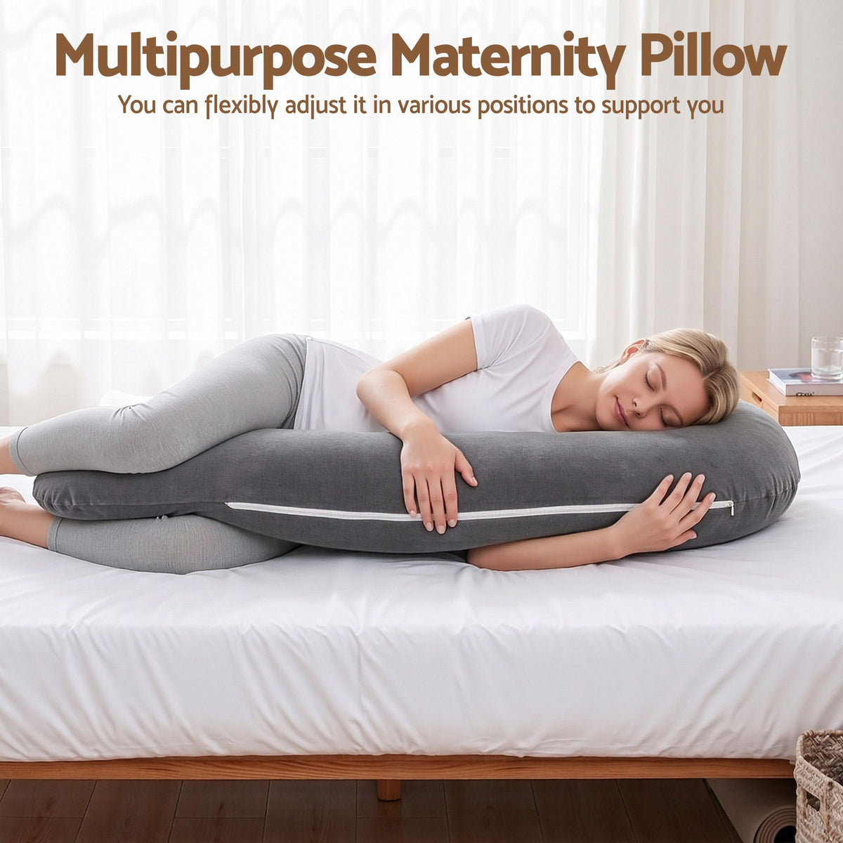 Giselle Bedding Pillow for Side Sleeping L-Shaped Maternity Body Pillow Grey