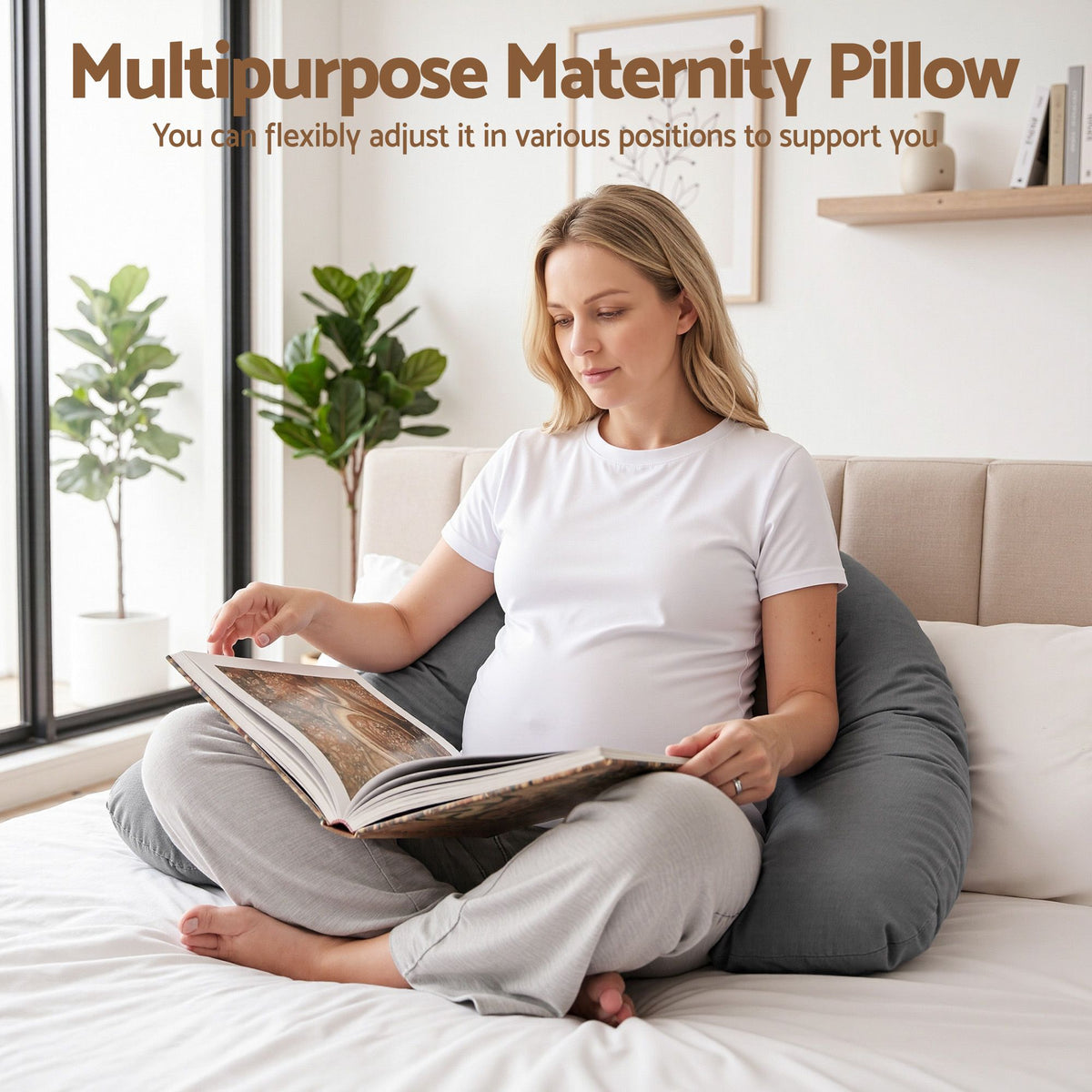Giselle Bedding Pillow for Side Sleeping L-Shaped Maternity Body Pillow Grey